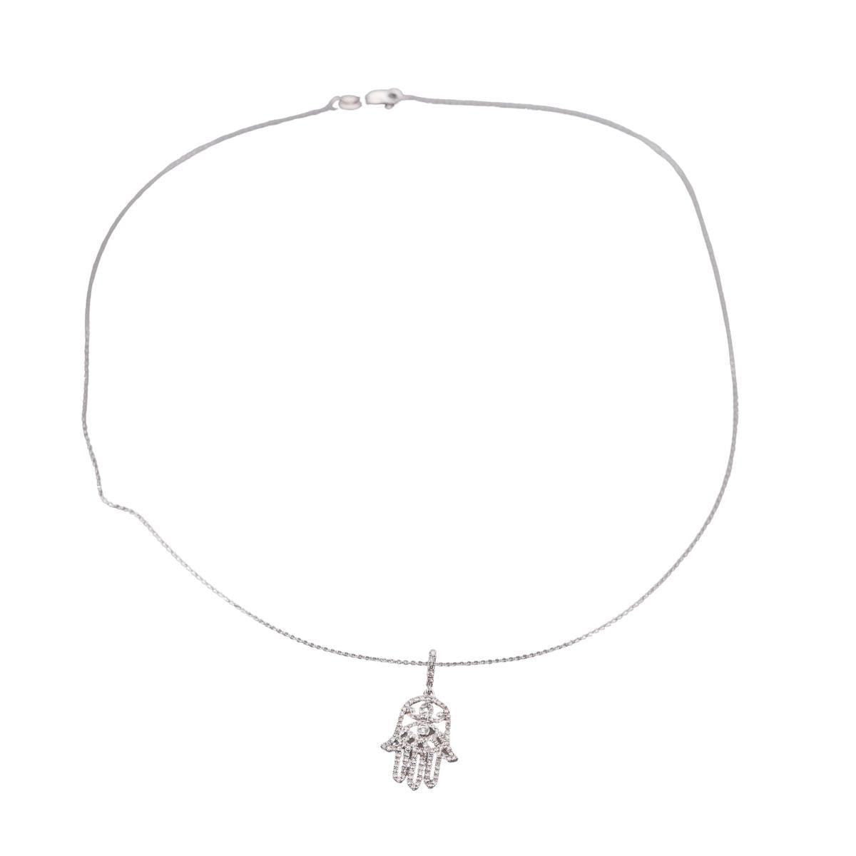 14k Gold Diamond Hamsa Hand Pendant Necklace