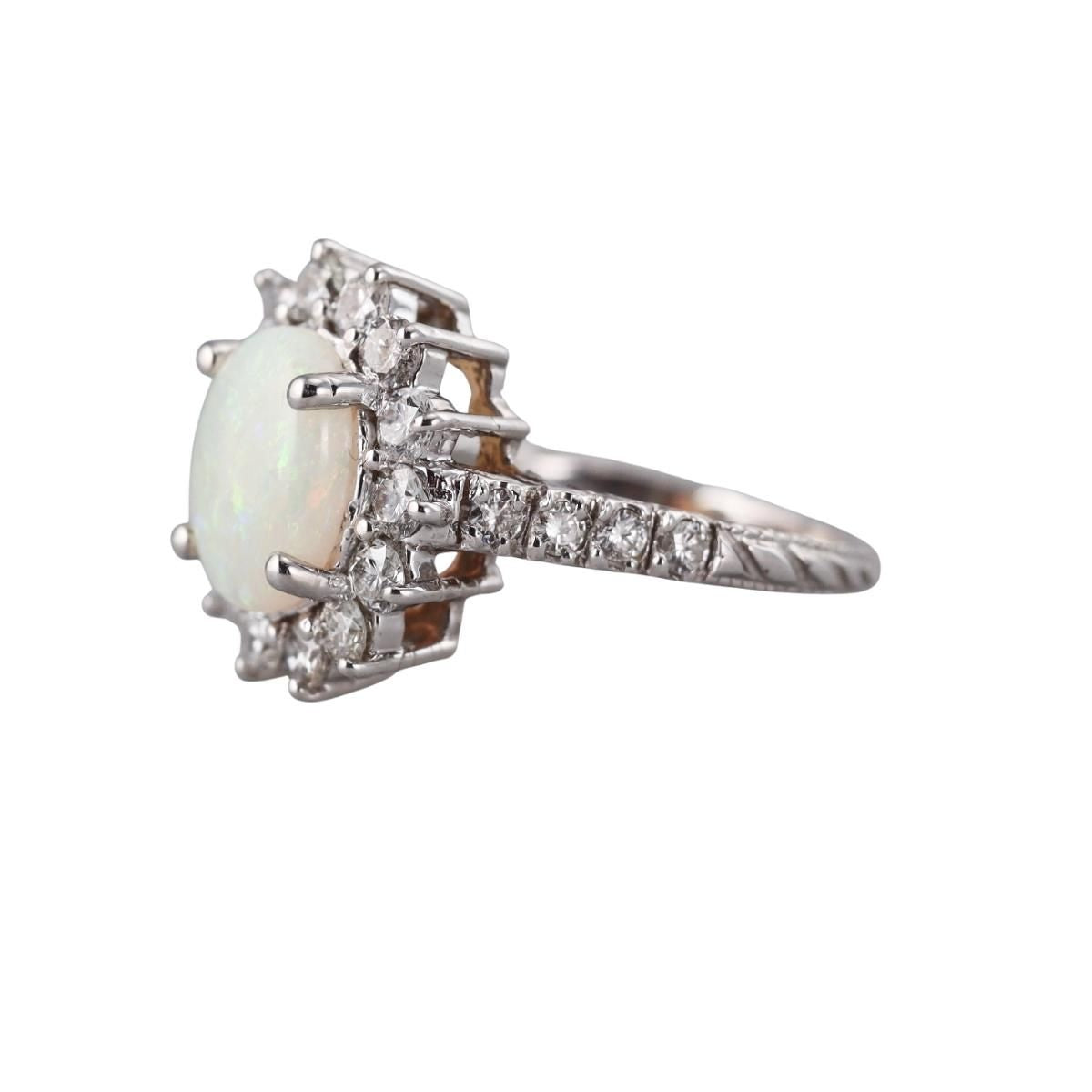 14k Gold Diamond Opal Cluster Ring