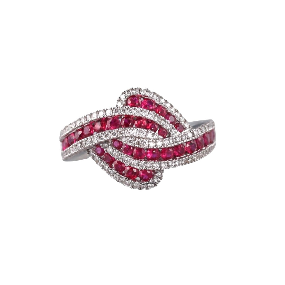 14k Gold Diamond Ruby Crossover Ring