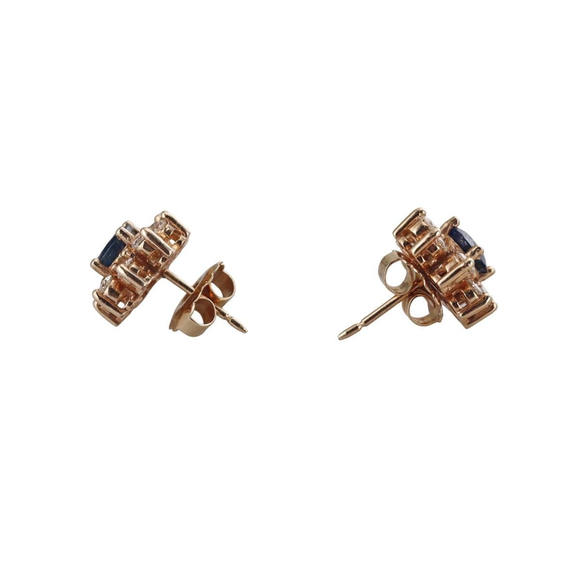 14k Gold Diamond Sapphire Cluster Stud Earrings