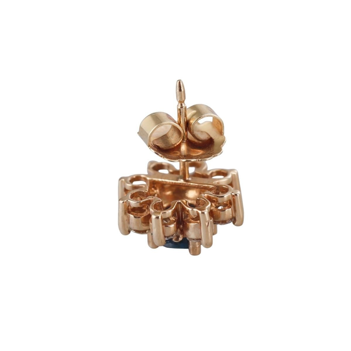 14k Gold Diamond Sapphire Cluster Stud Earrings