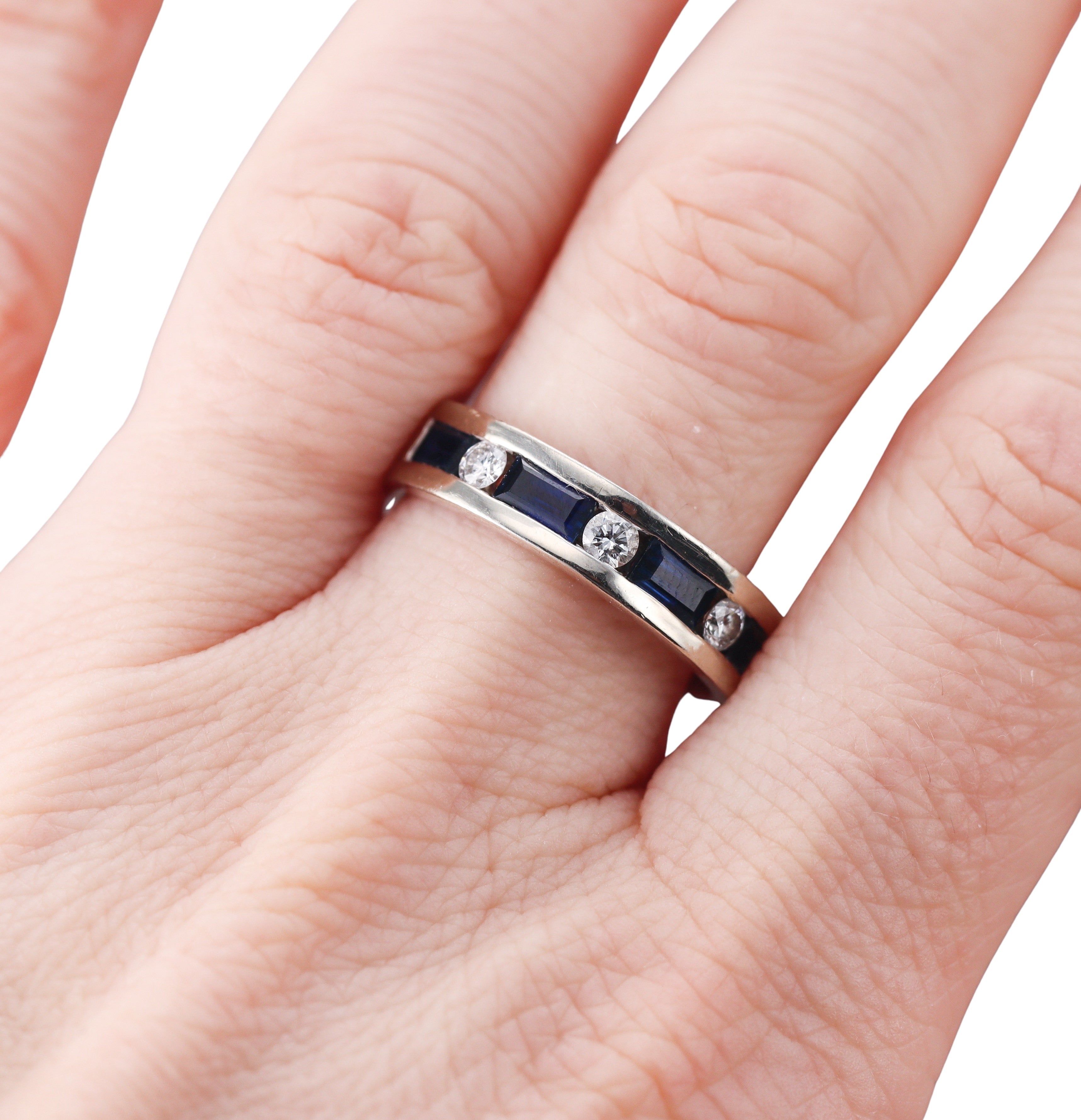 14k Gold Diamond Sapphire Wedding Half Band Ring