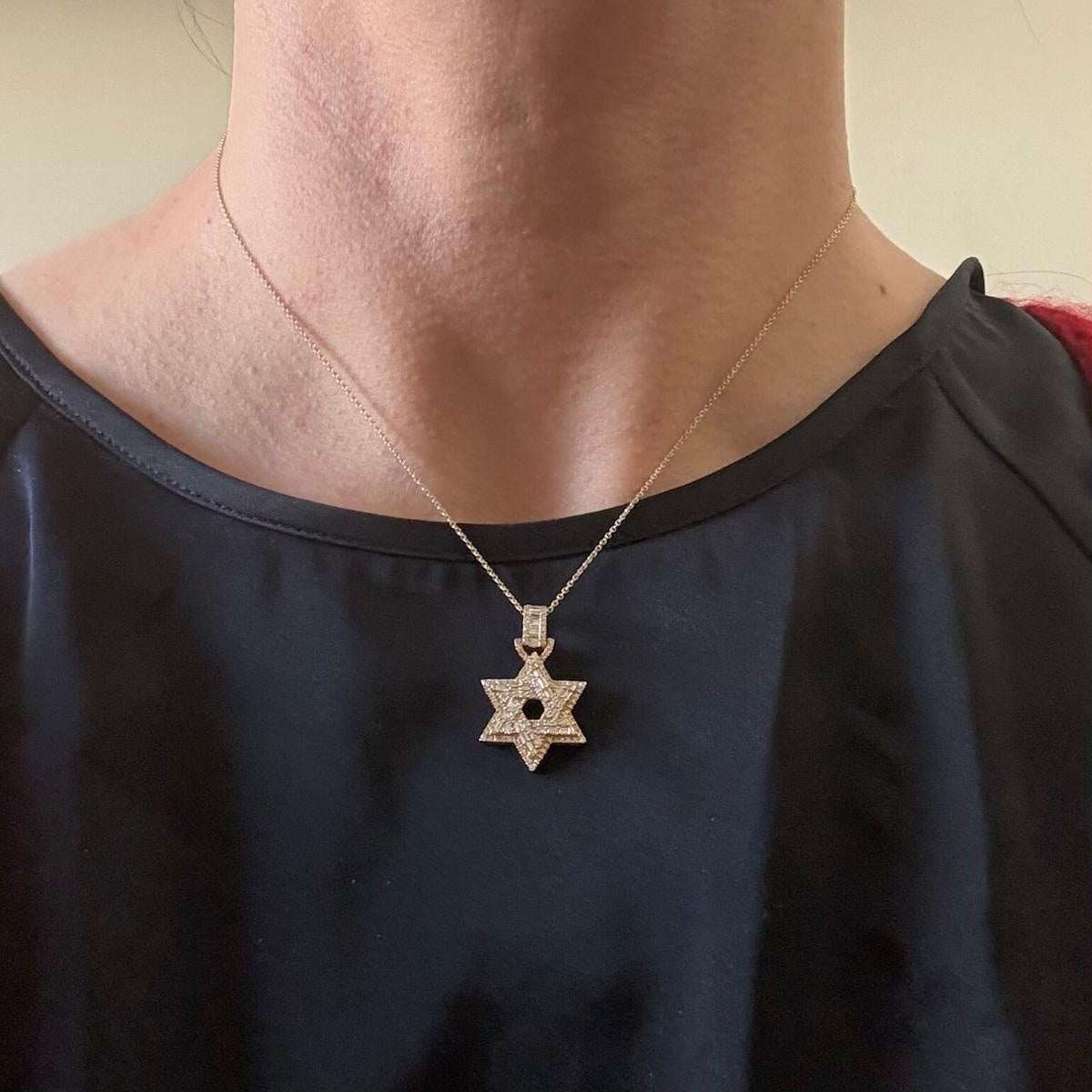 14k Gold Diamond Star of David Pendant Necklace