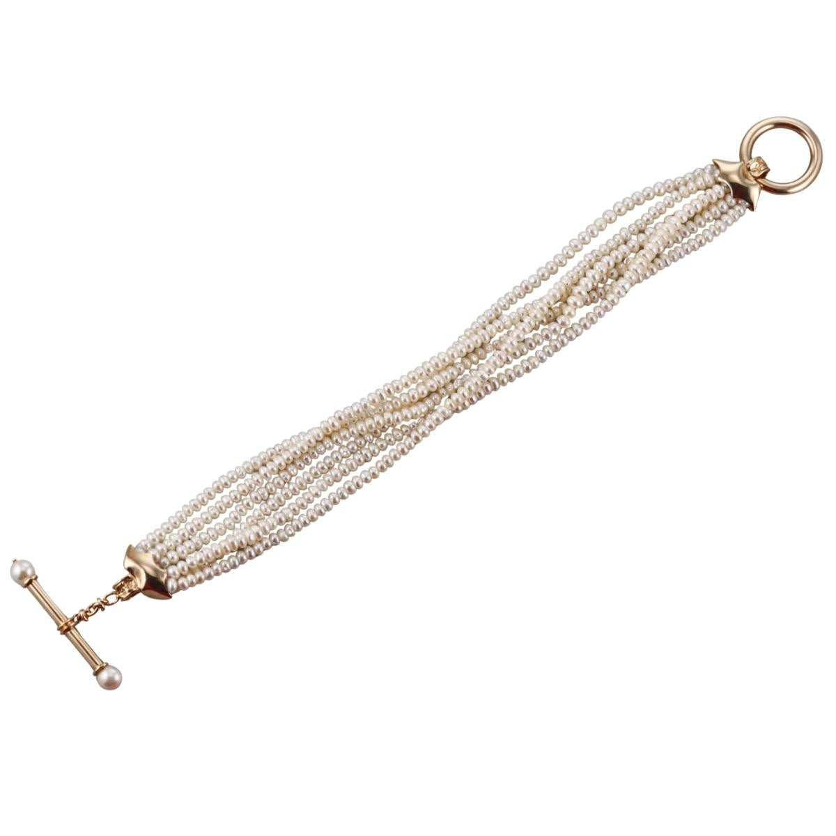 14k Gold Pearl Multi Strand Toggle Bracelet