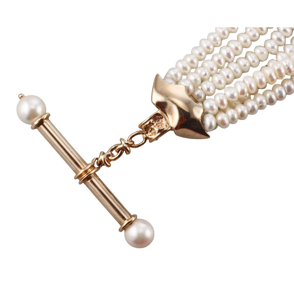 14k Gold Pearl Multi Strand Toggle Bracelet