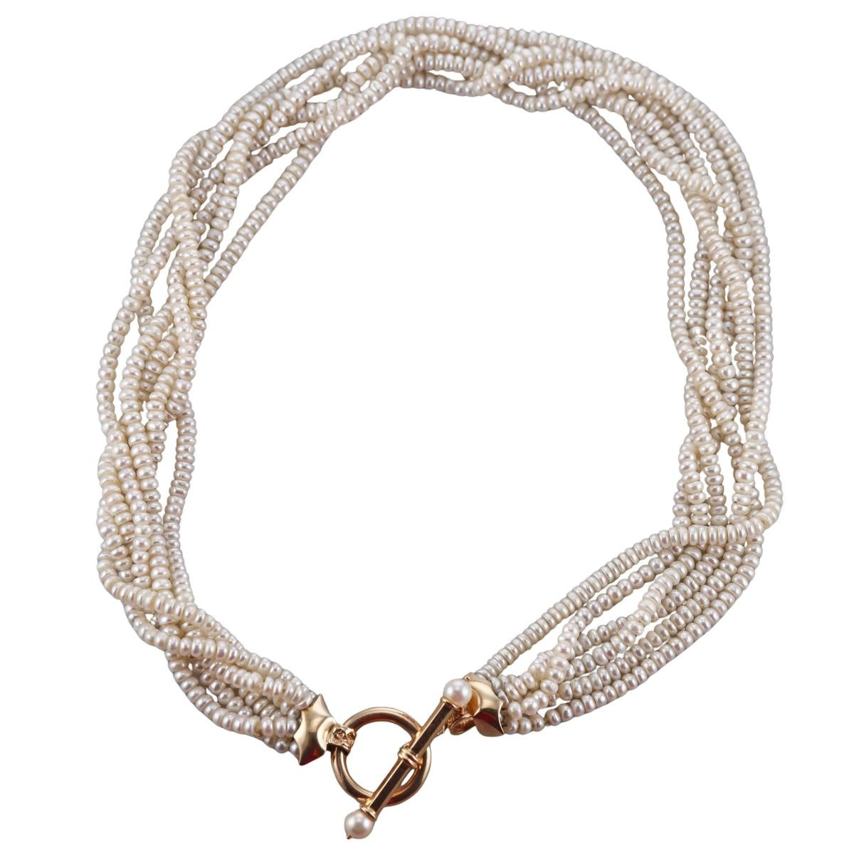14k Gold Pearl Torsade Toggle Necklace