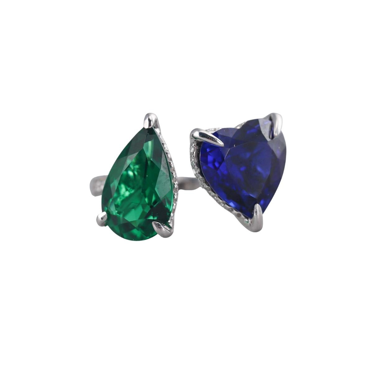 14k Gold Toi Et Moi Diamond Emerald Sapphire Ring