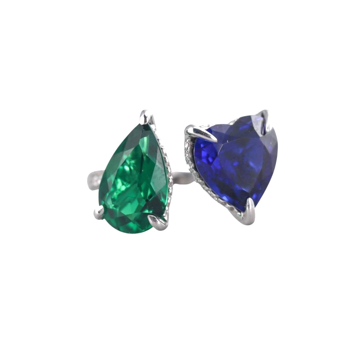 14k Gold Toi Et Moi Diamond Emerald Sapphire Ring