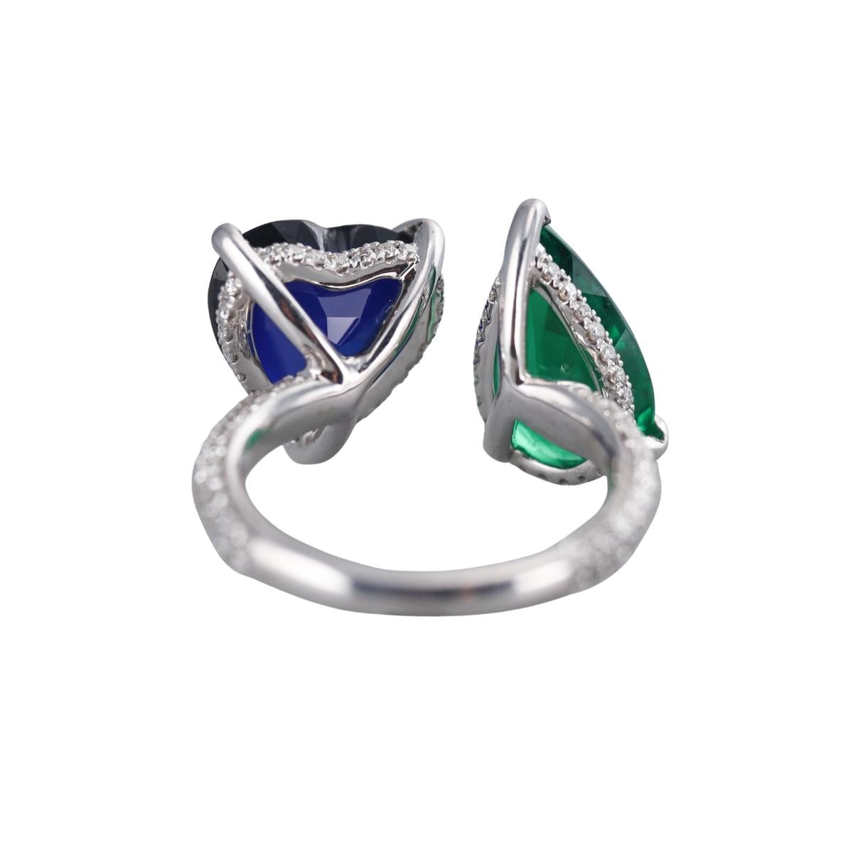 14k Gold Toi Et Moi Diamond Emerald Sapphire Ring