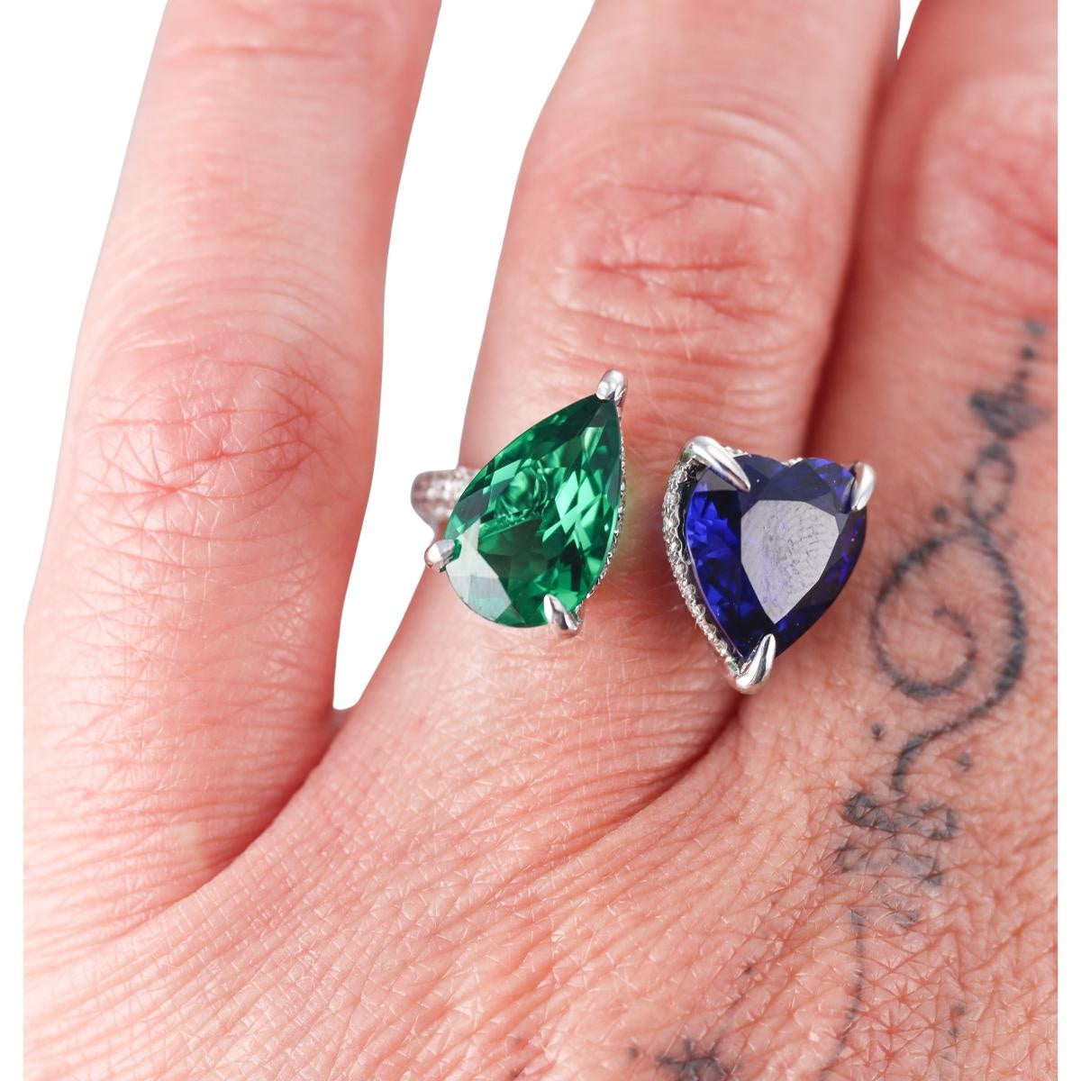 14k Gold Toi Et Moi Diamond Emerald Sapphire Ring