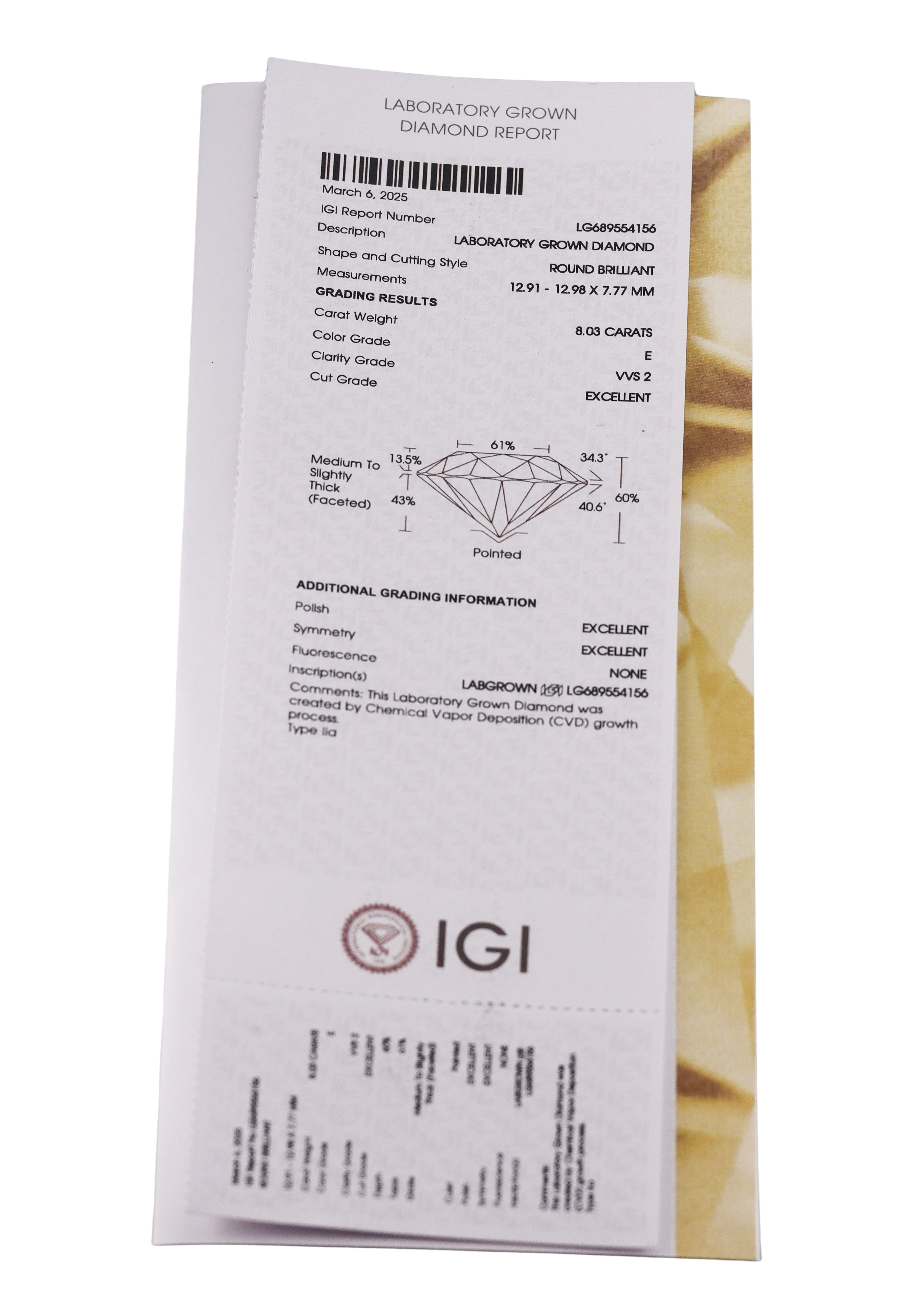 14k Solid Gold IGI Lab Grown 10.04ctw Diamond Engagement Ring