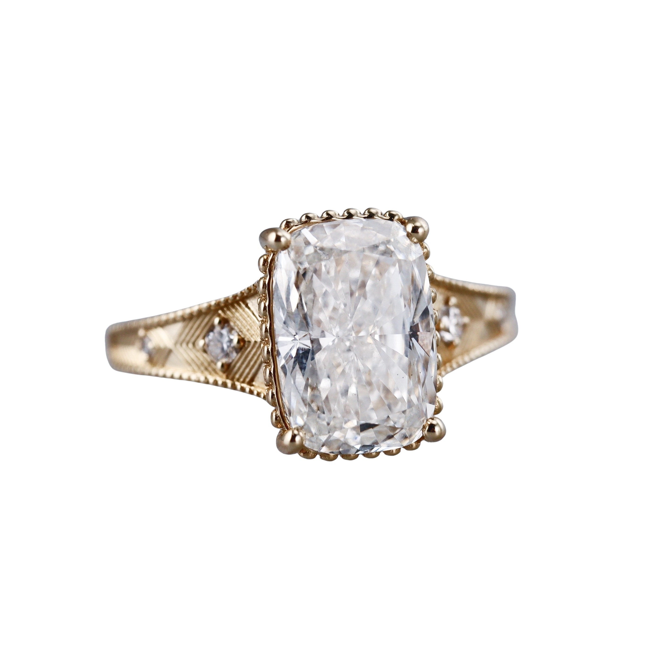 14k Solid Gold IGI Lab Grown 4.10ct Cushion Diamond Engagement Ring