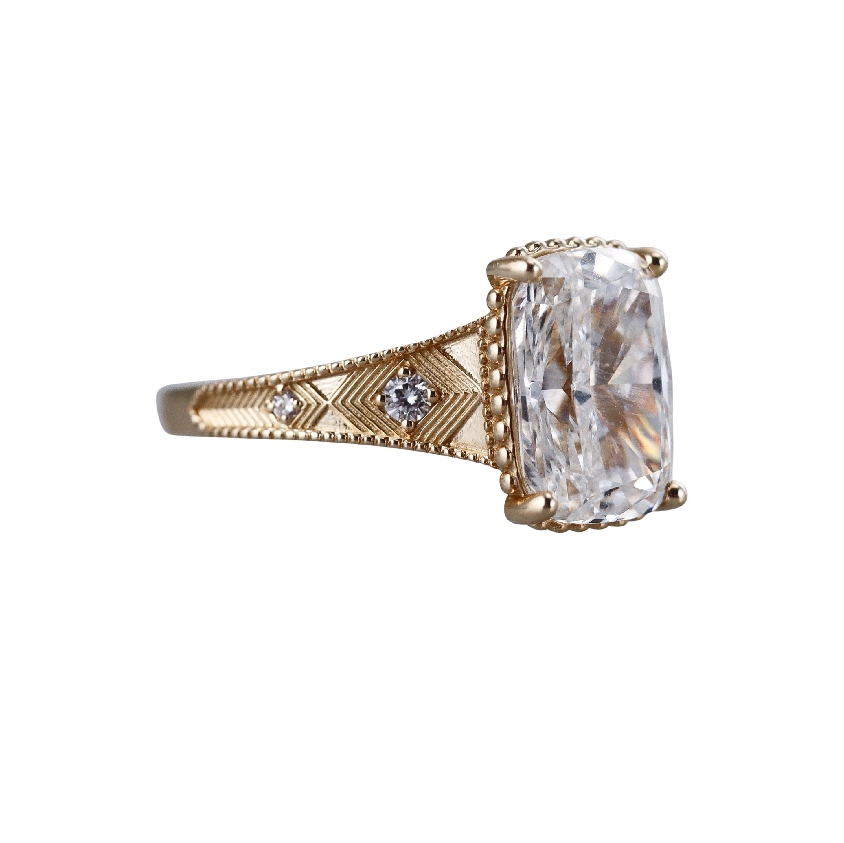 14k Solid Gold IGI Lab Grown 4.10ct Cushion Diamond Engagement Ring