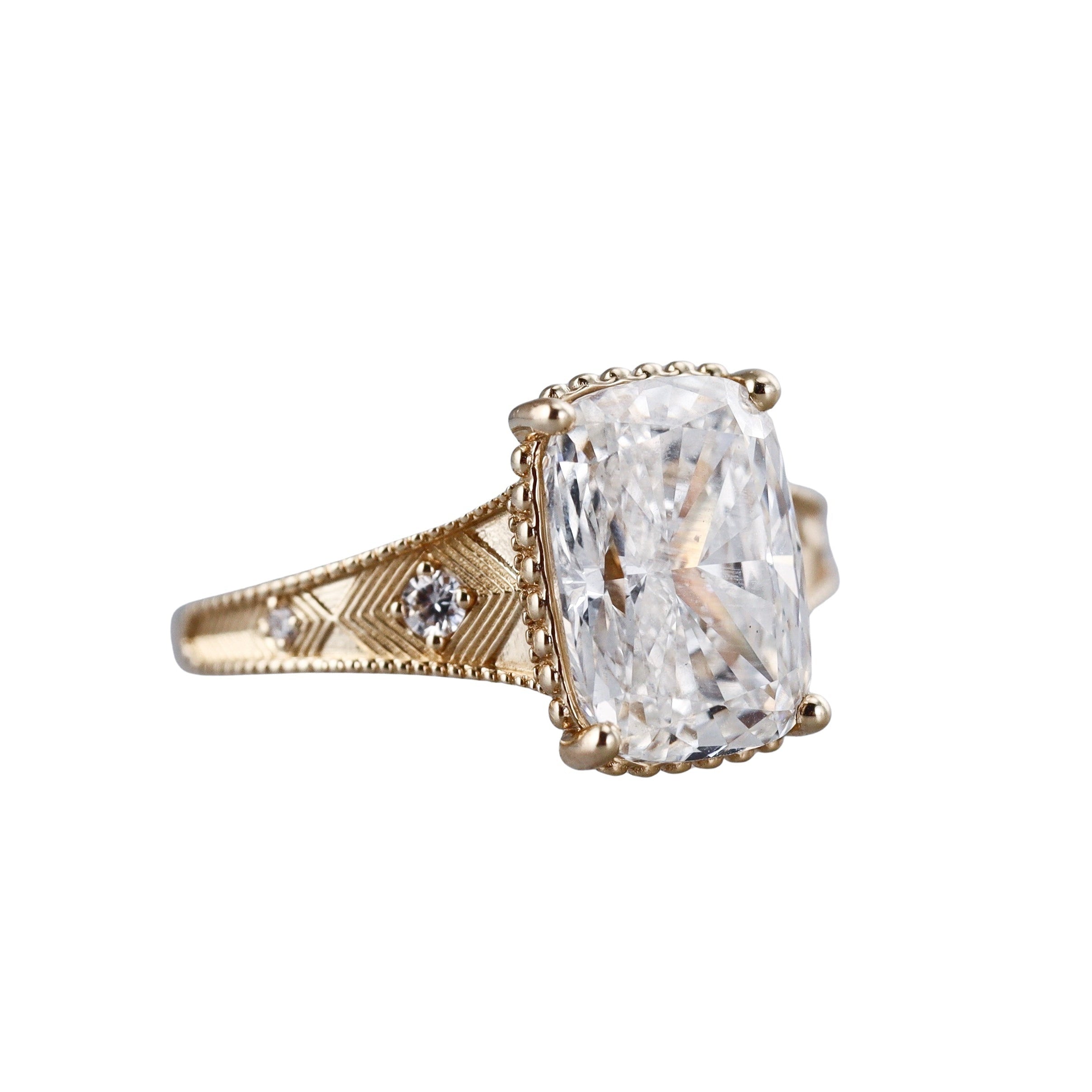 14k Solid Gold IGI Lab Grown 4.10ct Cushion Diamond Engagement Ring