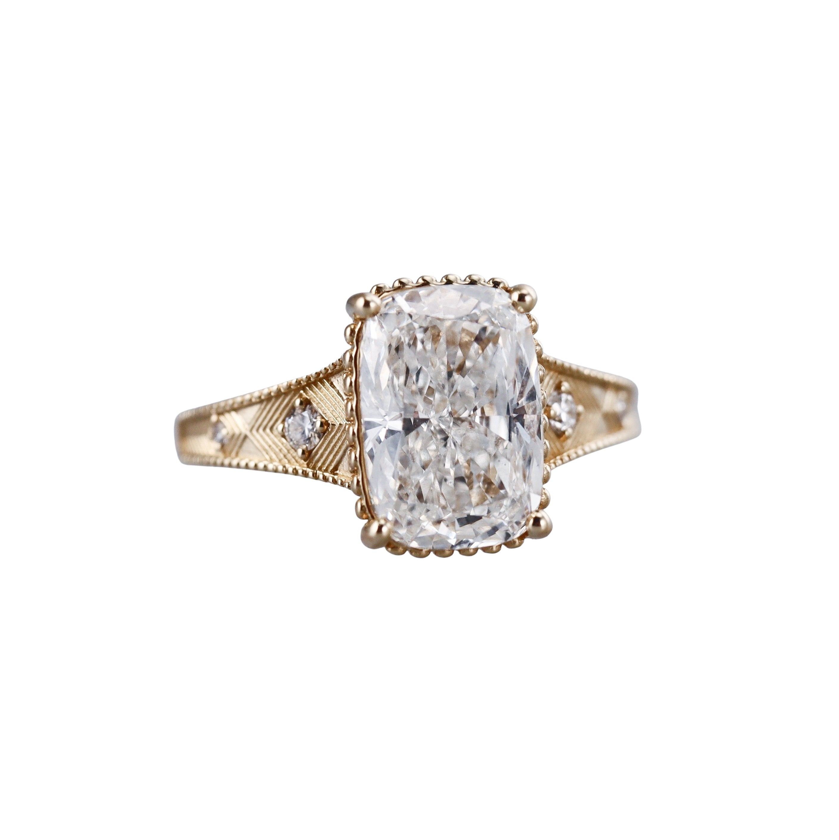 14k Solid Gold IGI Lab Grown 4.10ct Cushion Diamond Engagement Ring