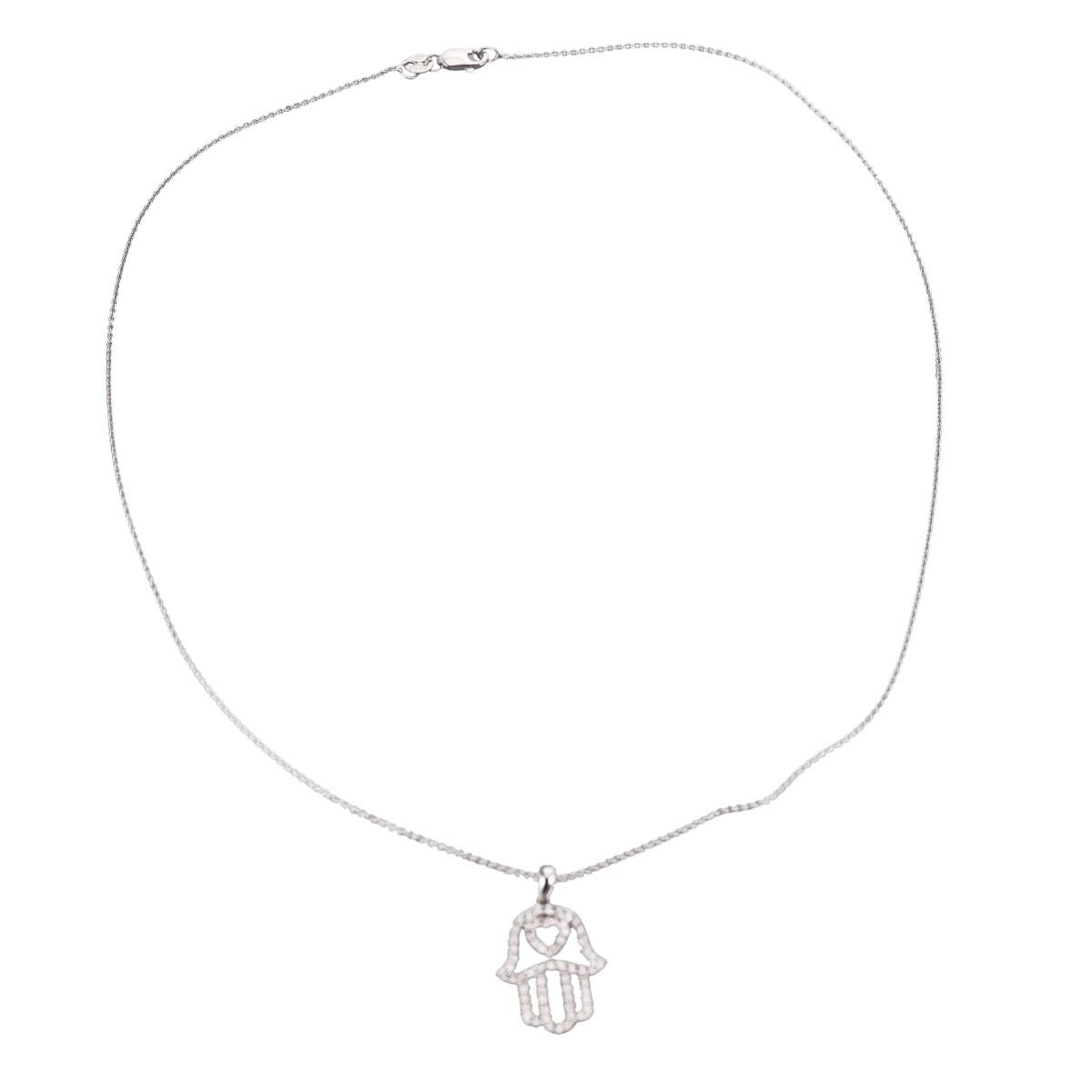 14k White Gold Diamond Hamsa Hand Pendant Necklace