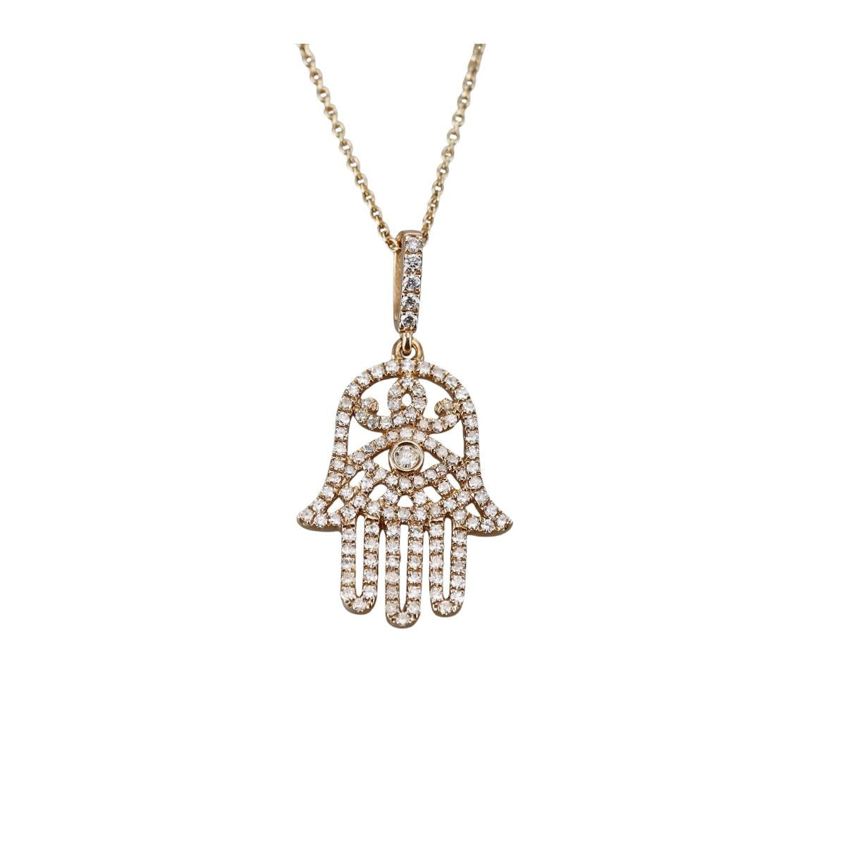 14k Yellow Gold Diamond Hamsa Hand Pendant Necklace