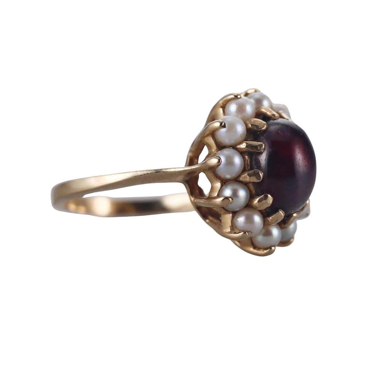 14k Yellow Gold Garnet Pearls Ring