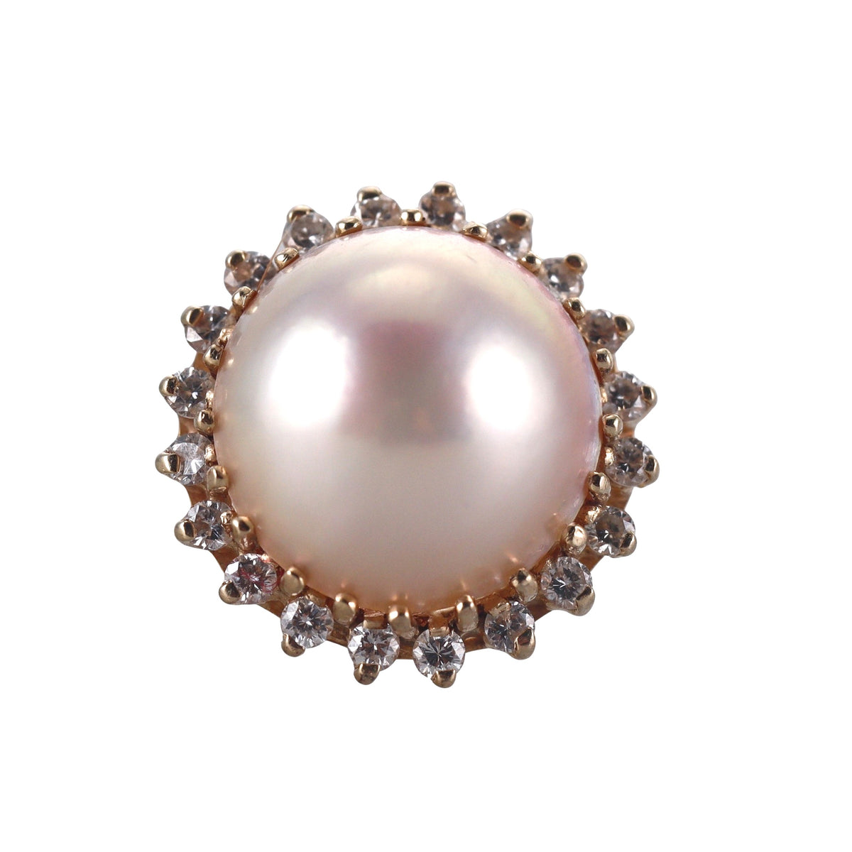 14k Yellow Gold Pearl Diamond Ring
