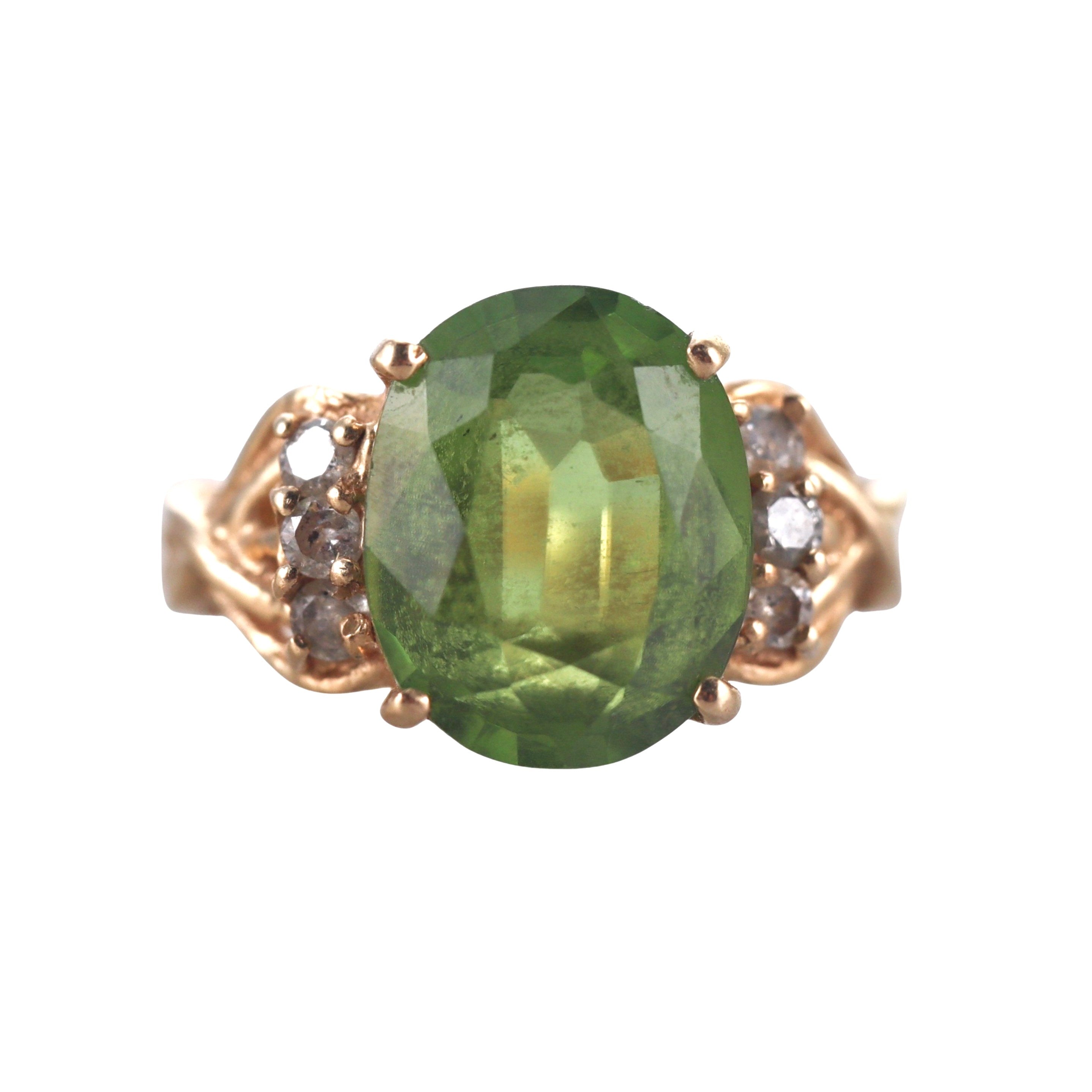 14k Yellow Gold Peridot Diamond Ring