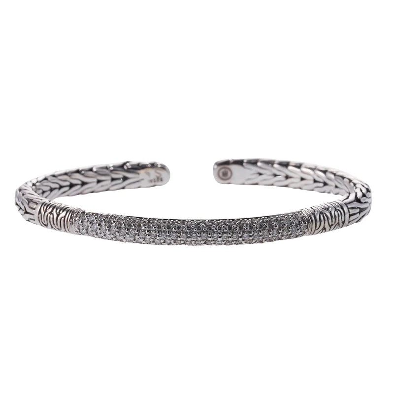 John Hardy Sterling Silver Diamond Classic Chain Station Bracelet OG-2453