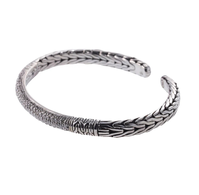 John Hardy Sterling Silver Diamond Classic Chain Station Bracelet OG-2453