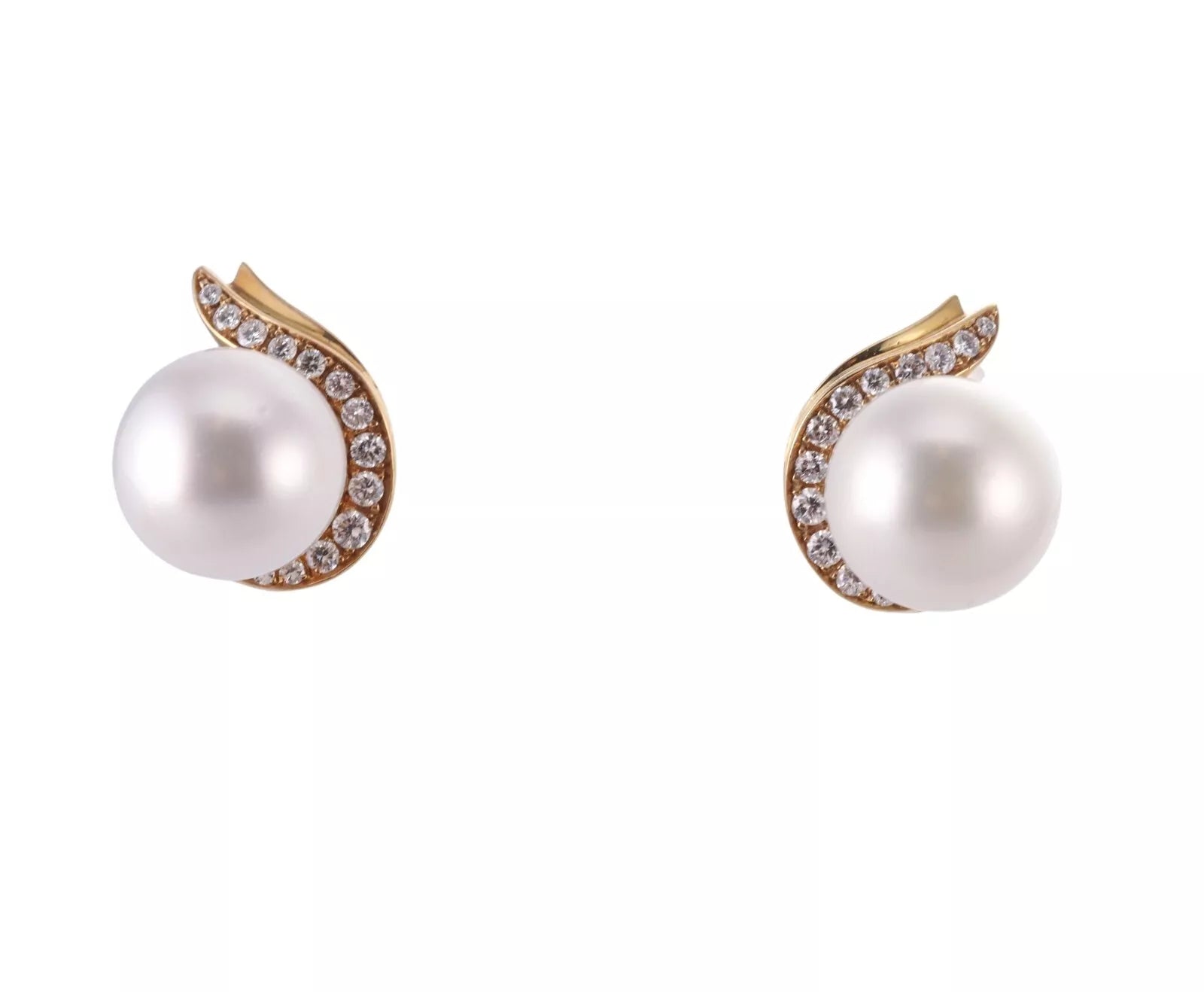 Italian Modern 18k Gold Diamond South Sea Pearl Stud Earrings It-1