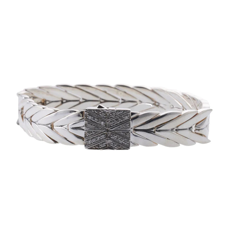 John Hardy Modern Chain Sterling Silver Diamond Bracelet OG-2459