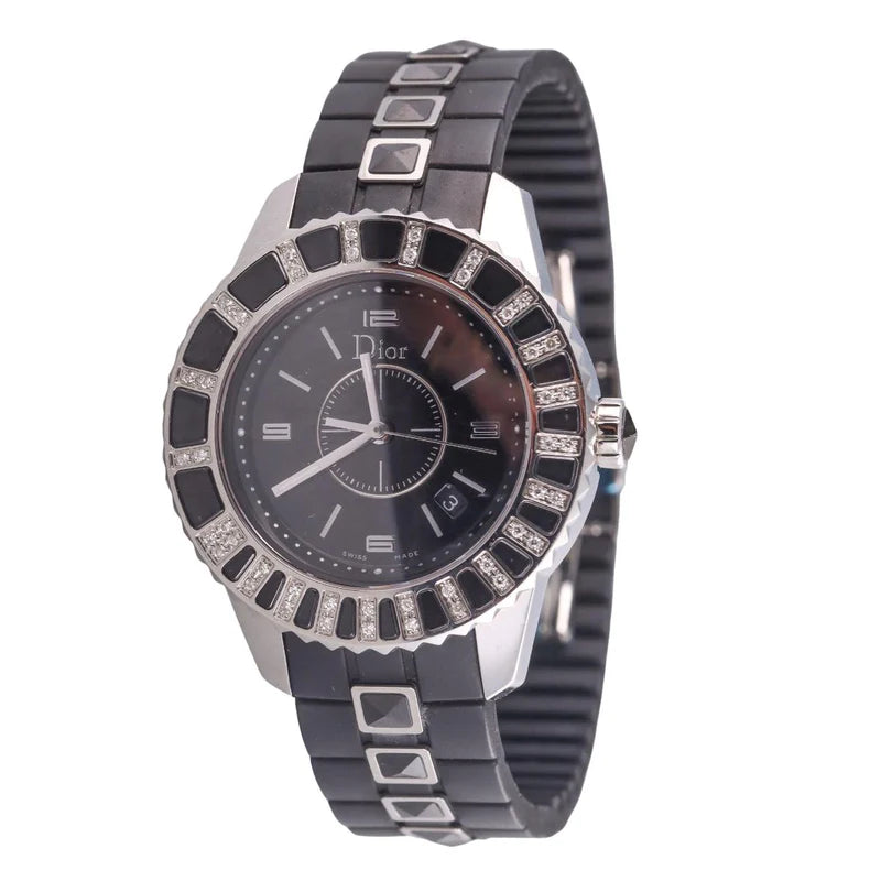 Christian Dior Christal Black Rubber Diamond Steel Watch CD113115R001