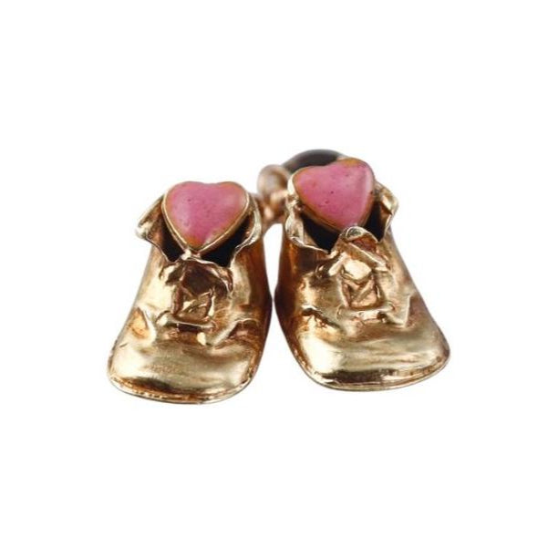Vintage 14k Gold Enamel Baby Shoes Pendant Charm