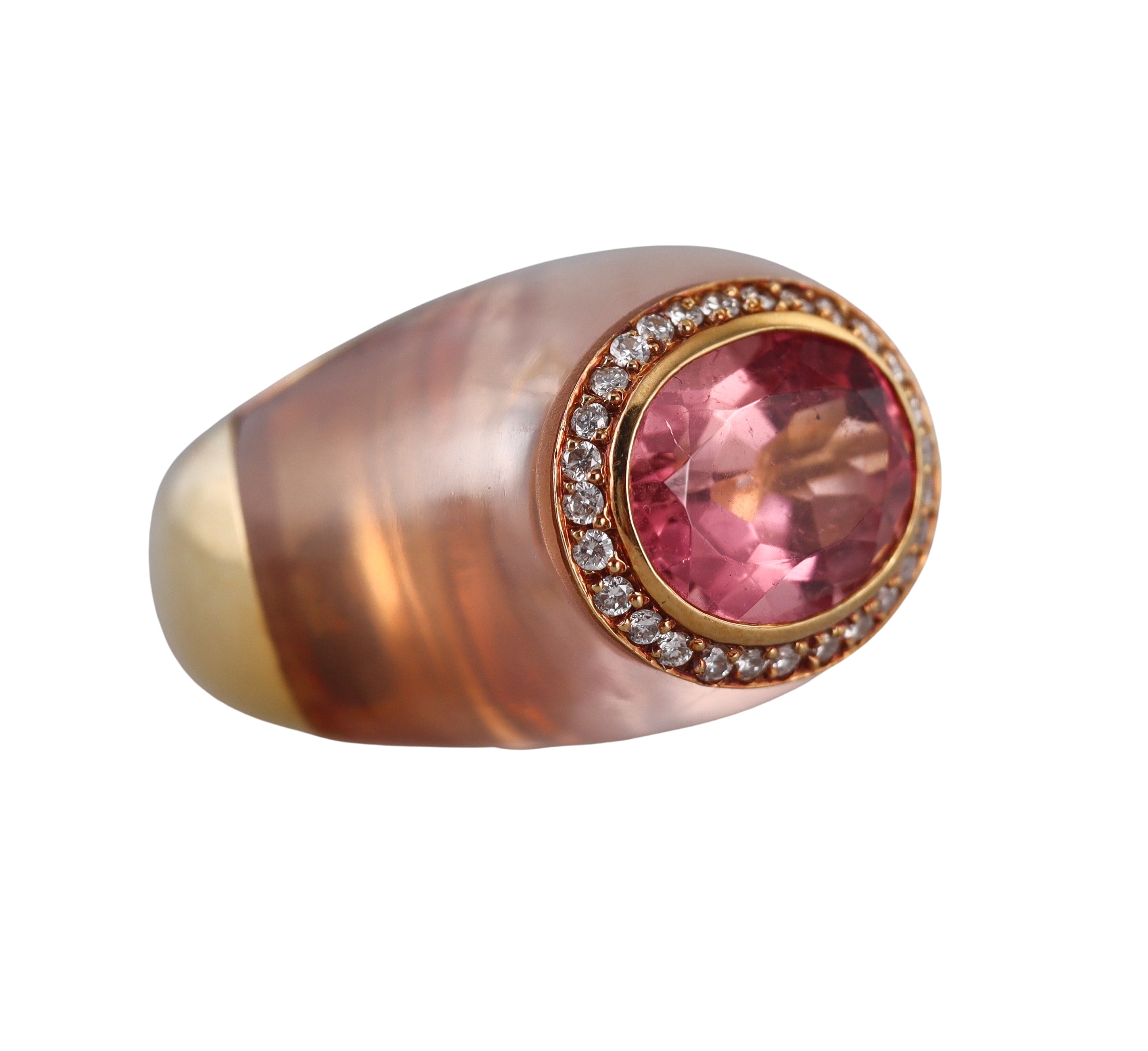 Laura J 18k Gold Pink Tourmaline Diamond Quartz Ring