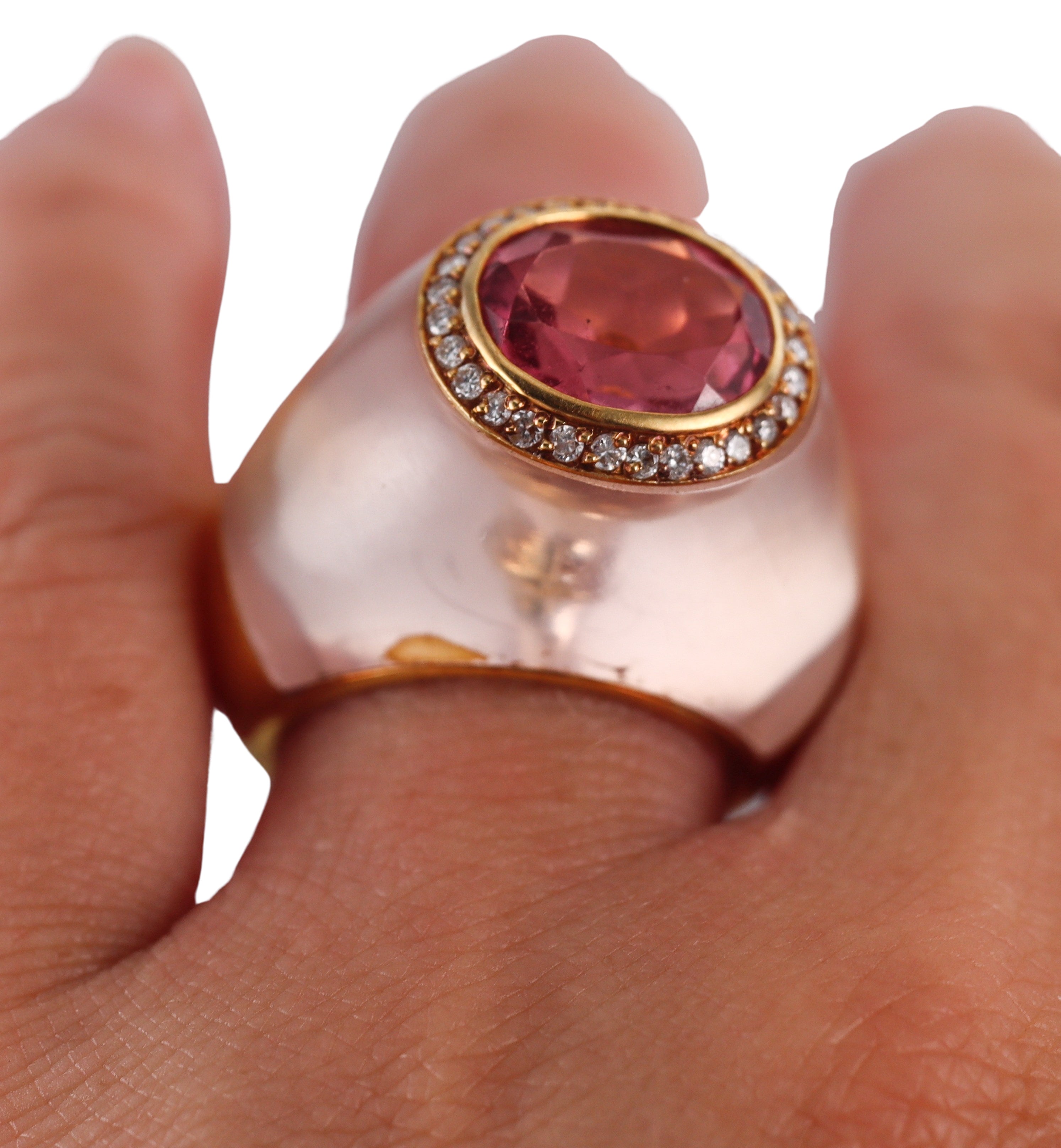 Laura J 18k Gold Pink Tourmaline Diamond Quartz Ring