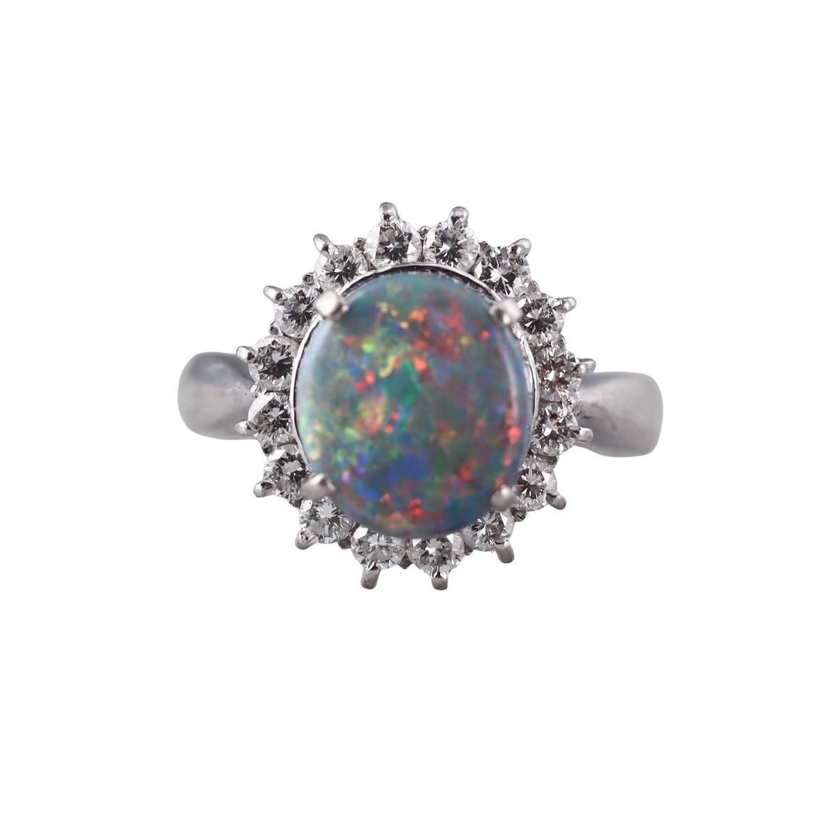 1.74ct Opal Diamond Platinum Cluster Ring