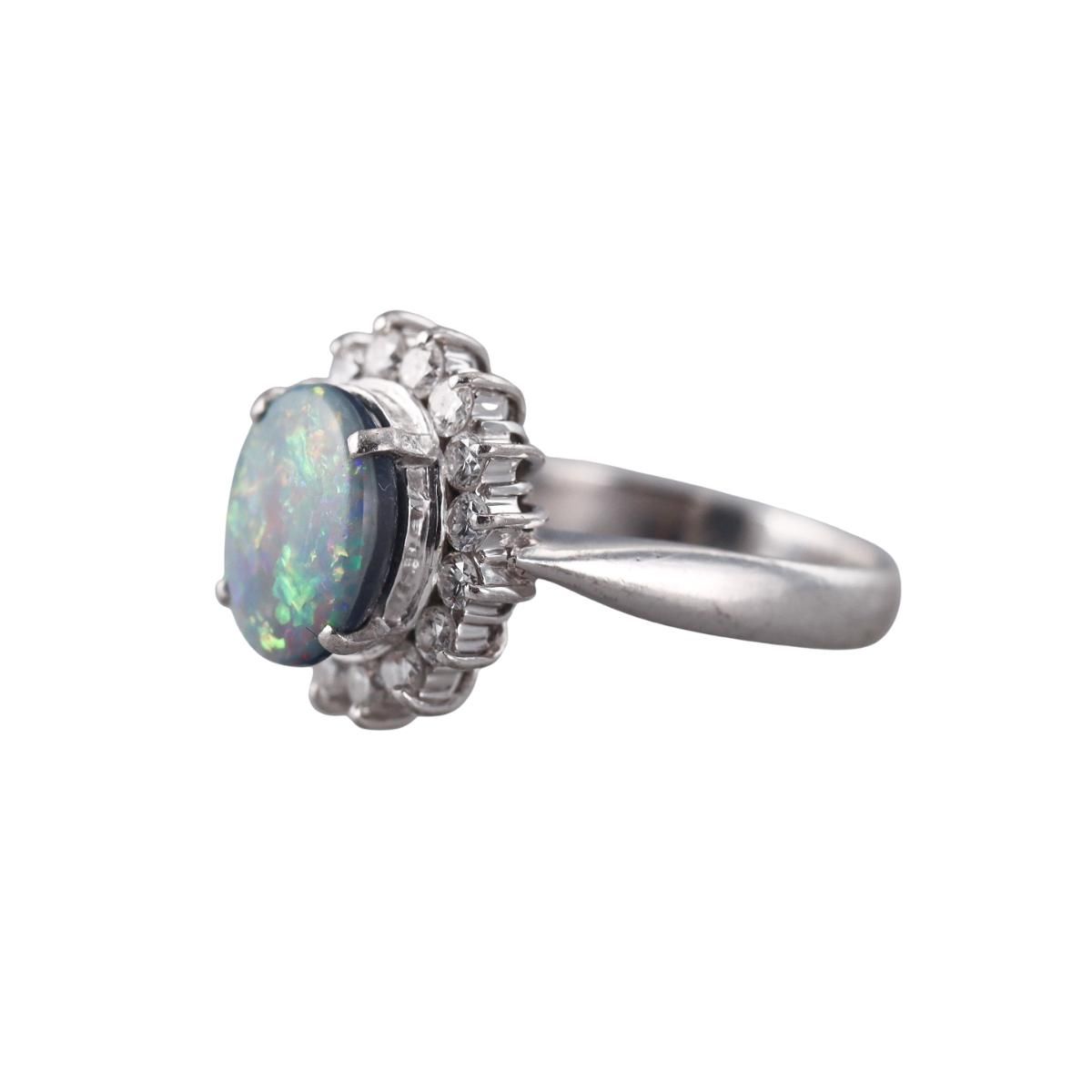 1.74ct Opal Diamond Platinum Cluster Ring