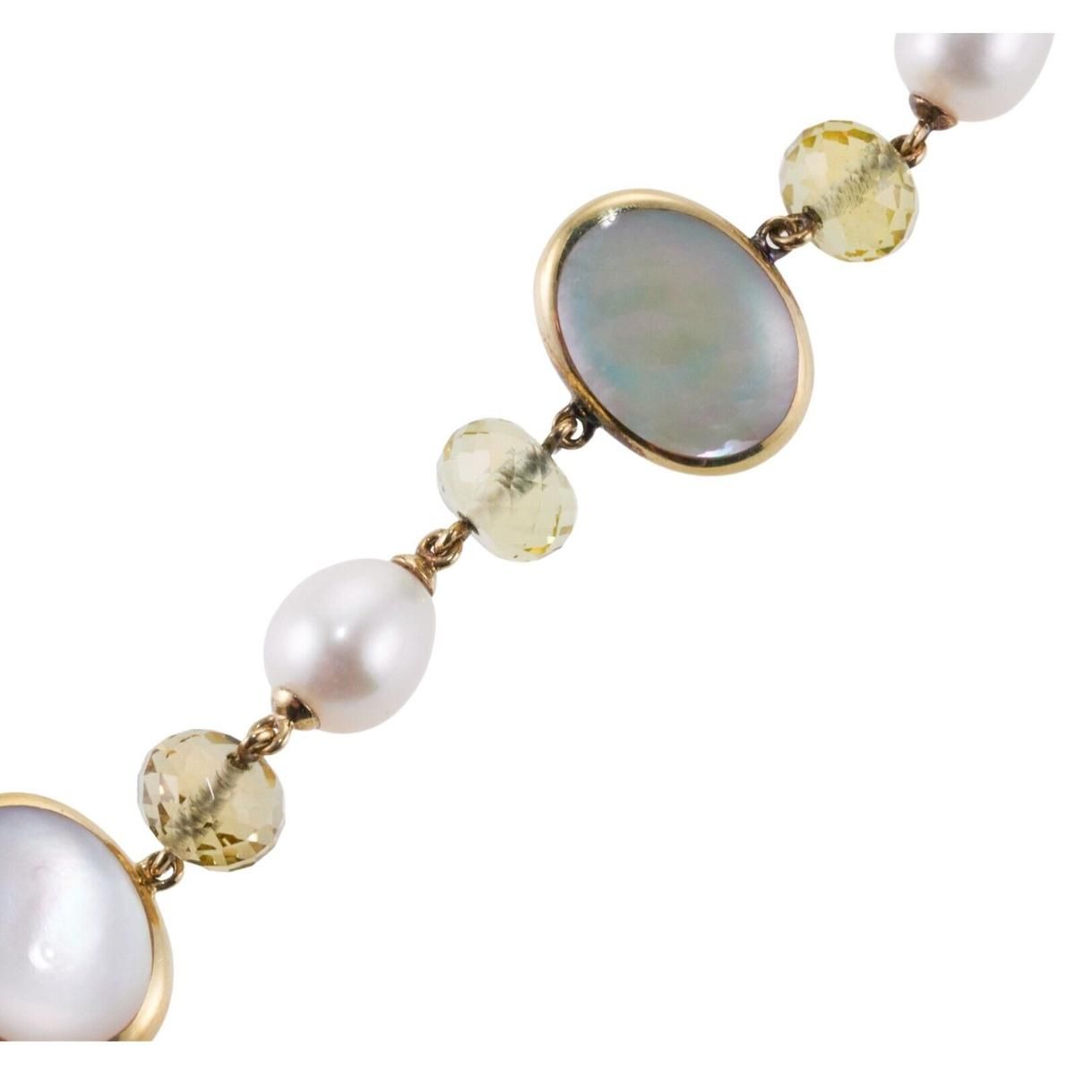 Asch Grossbardt Inlay Gemstone Peridot Pearl Gold Bracelet