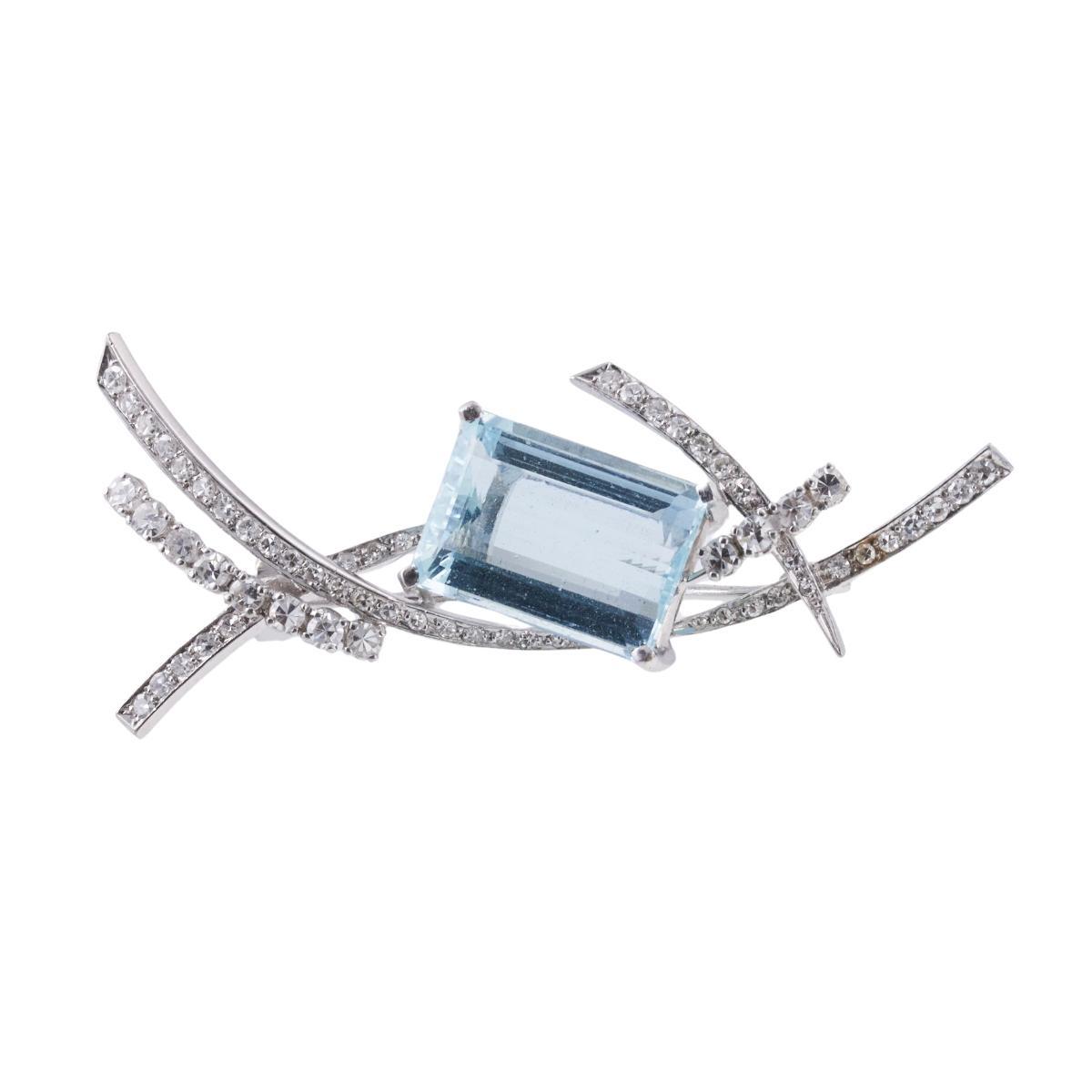 8.50ct Aquamarine Diamond Platinum Brooch