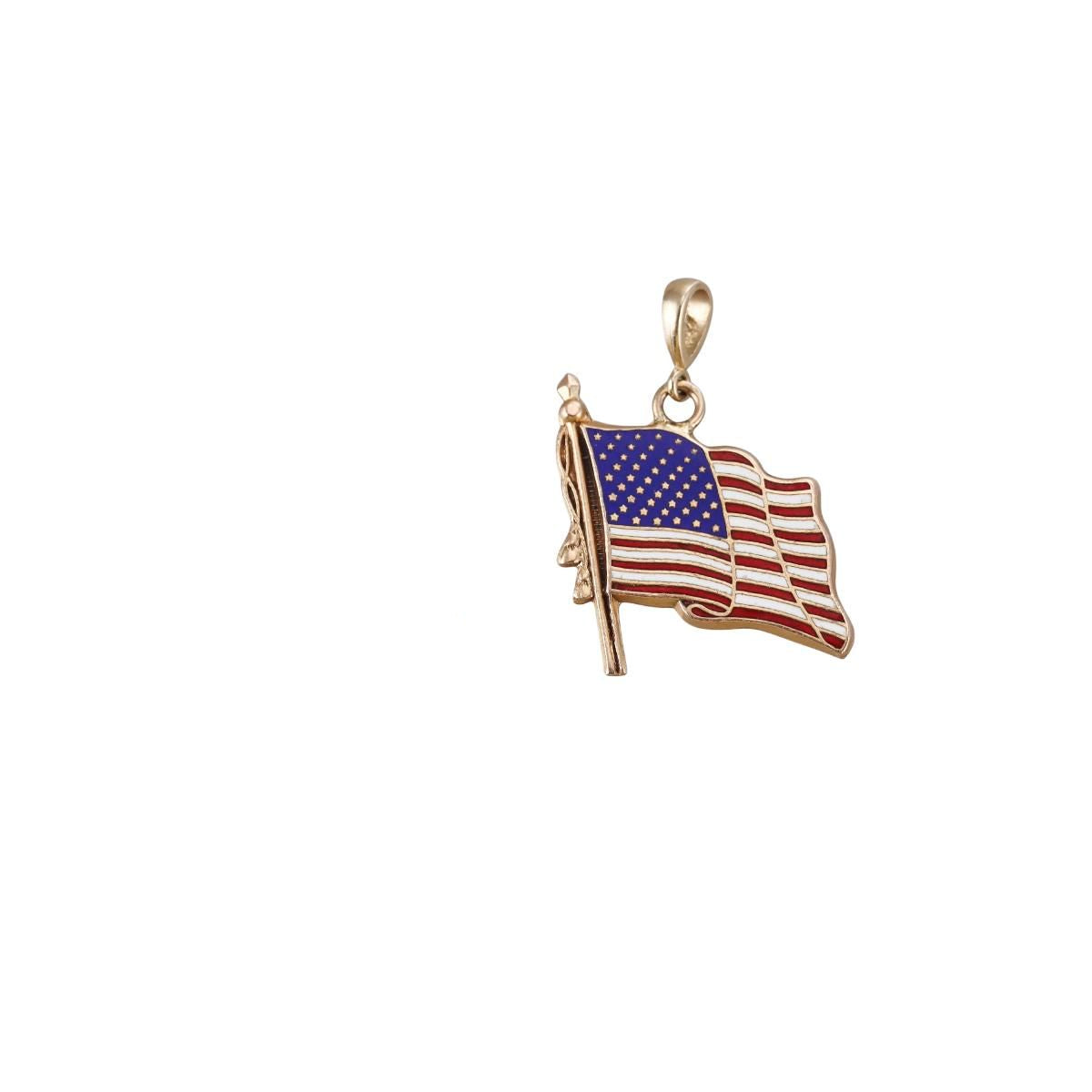 Vintage 14k Gold Enamel American Flag Pendant Charm