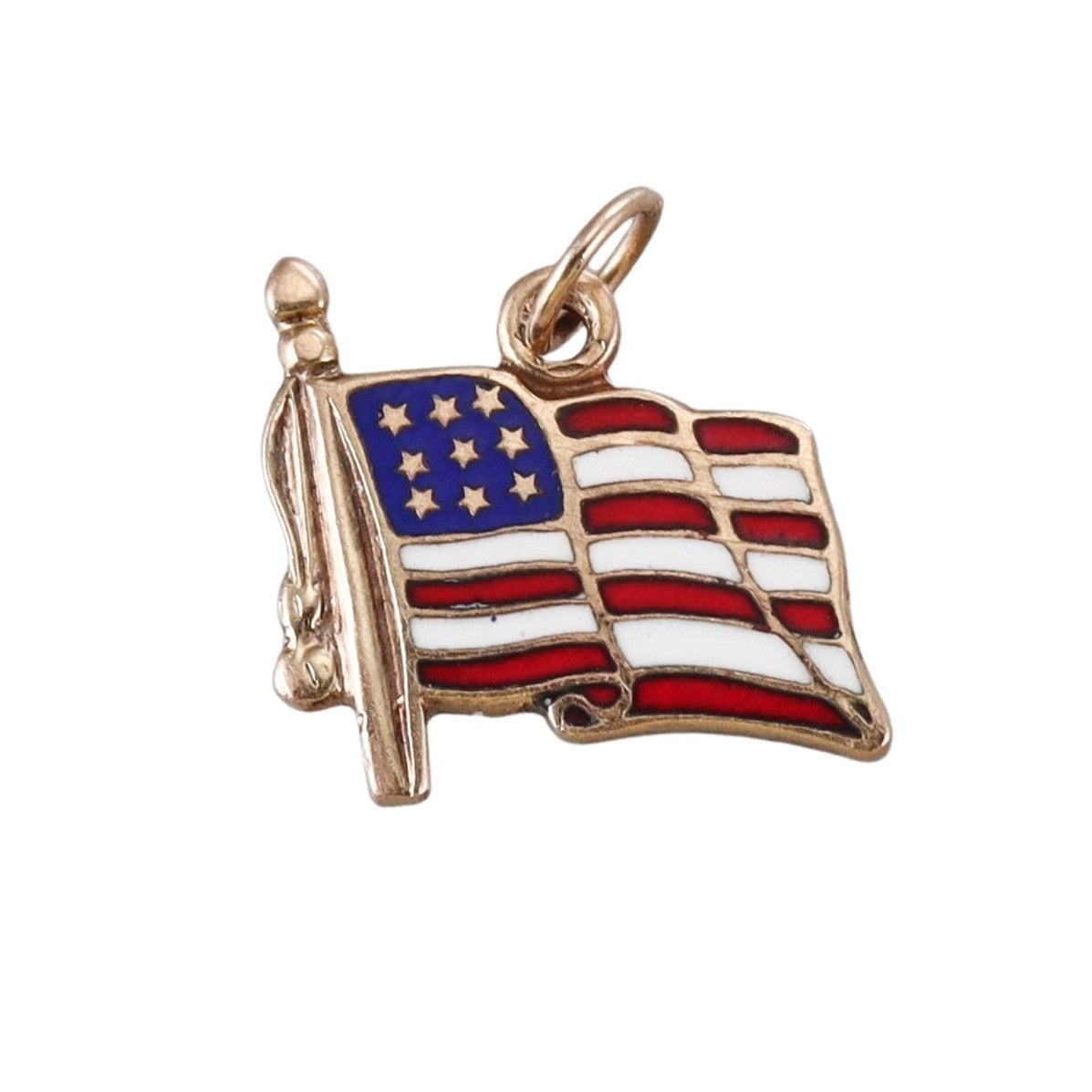 Vintage 14k Gold Enamel American Small Flag Pendant Charm