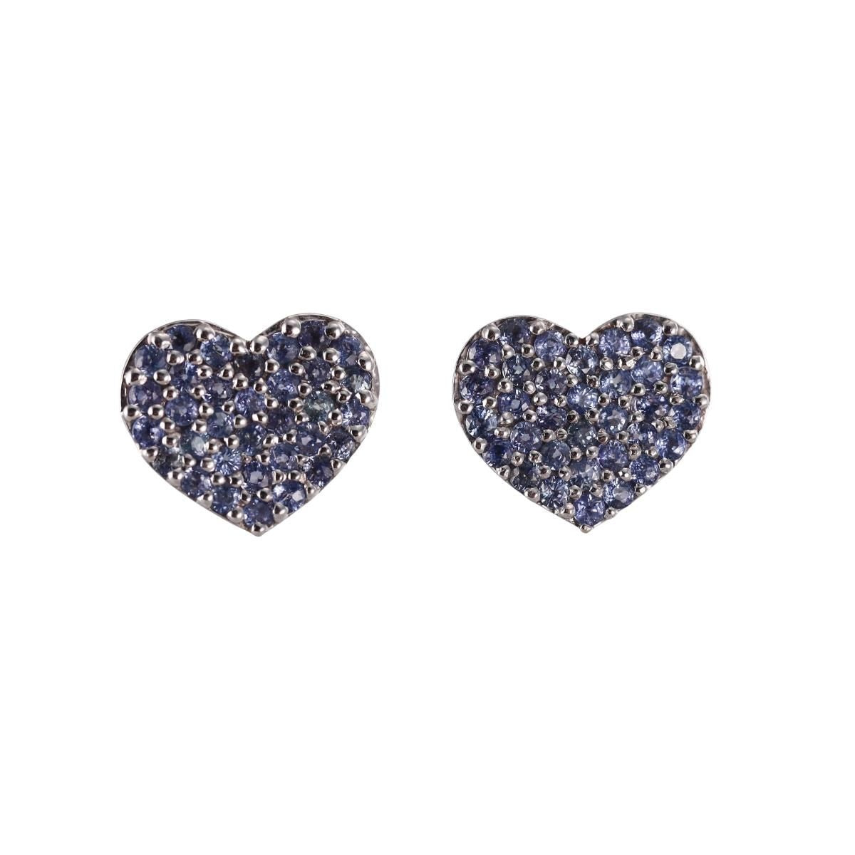 18k Gold Blue Sapphire Heart Stud Earrings