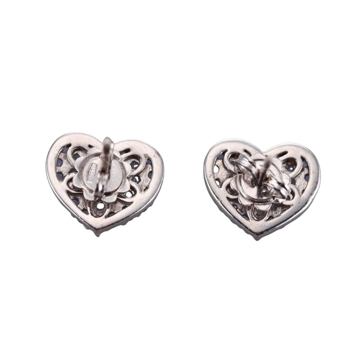 18k Gold Blue Sapphire Heart Stud Earrings