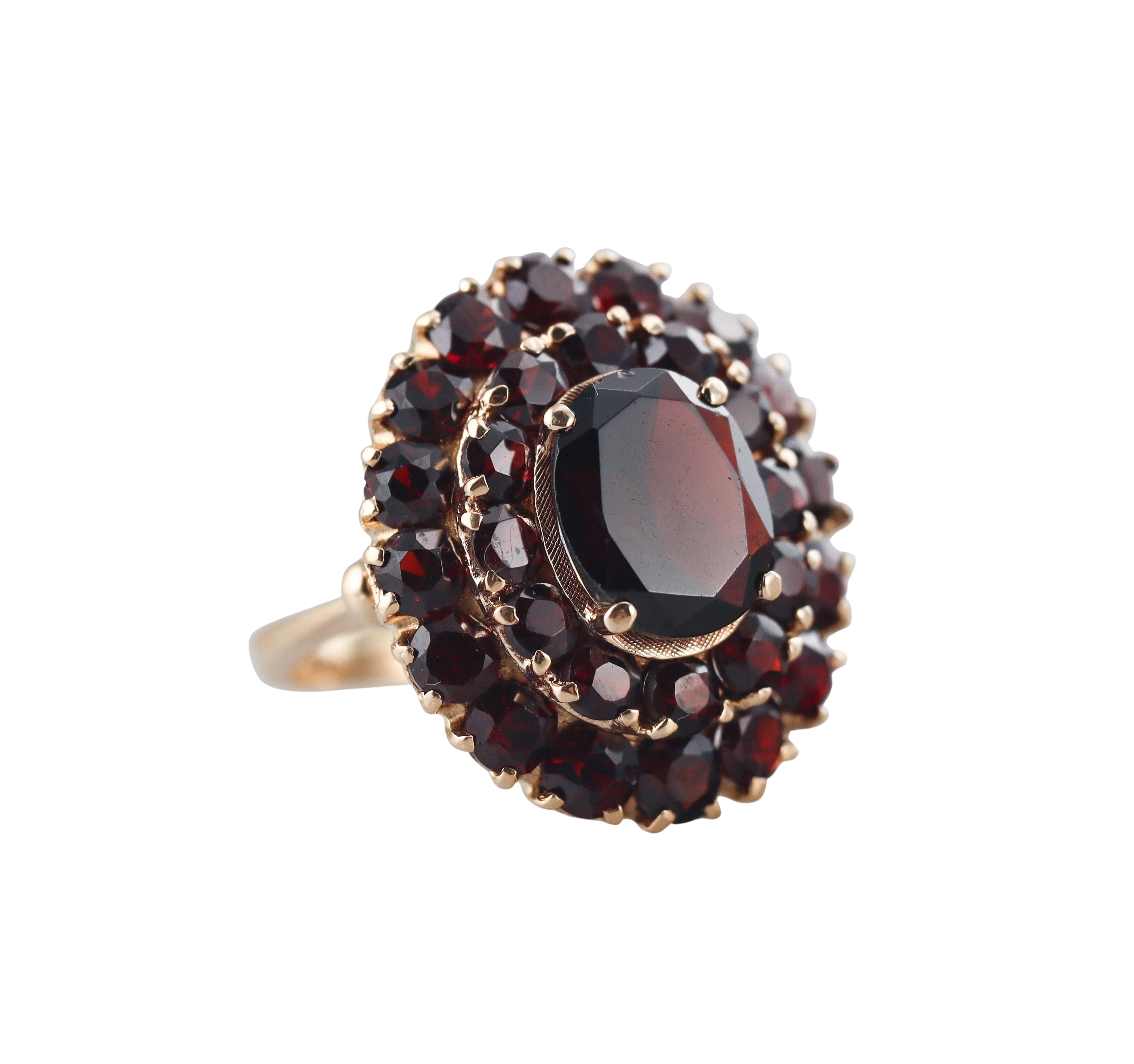 18k Gold Bohemian Garnet Cocktail  Ring