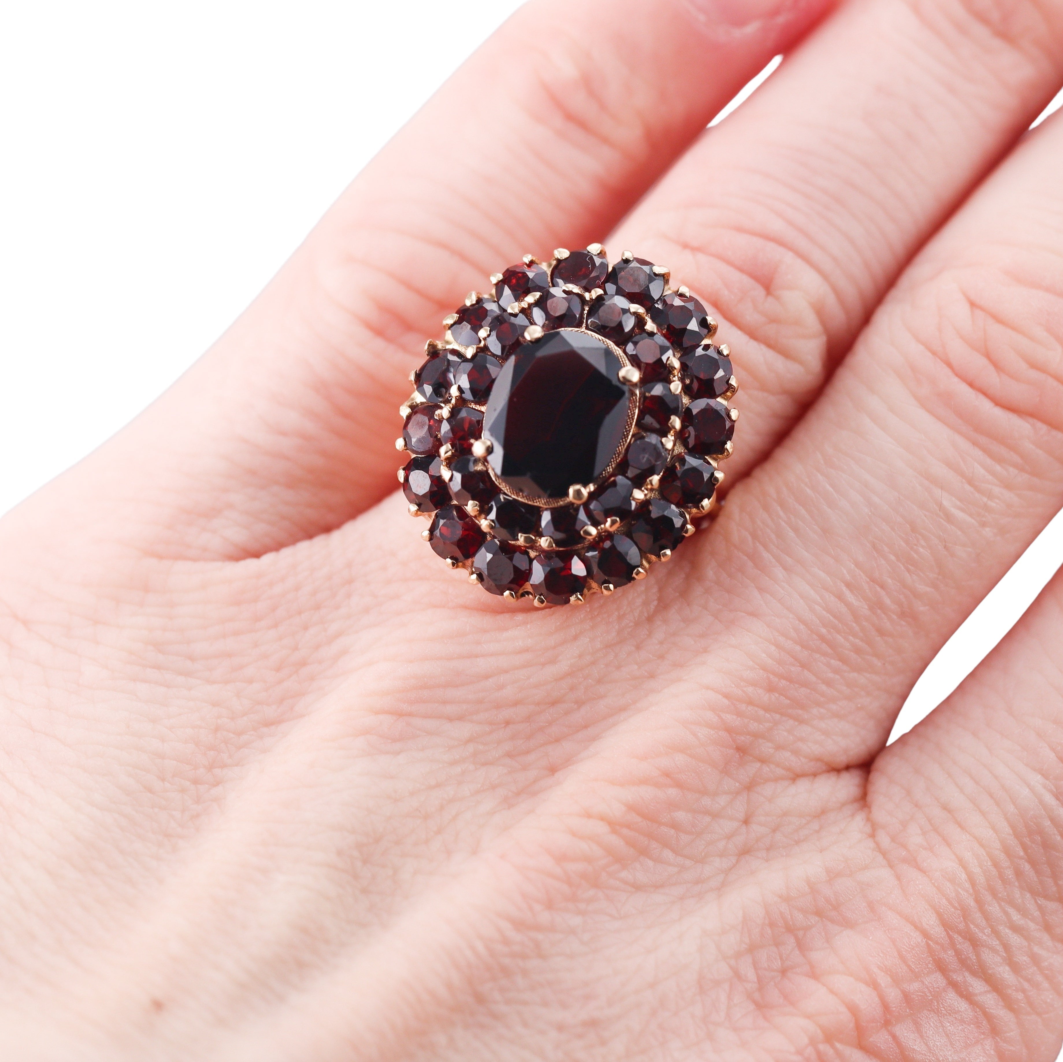 18k Gold Bohemian Garnet Cocktail  Ring