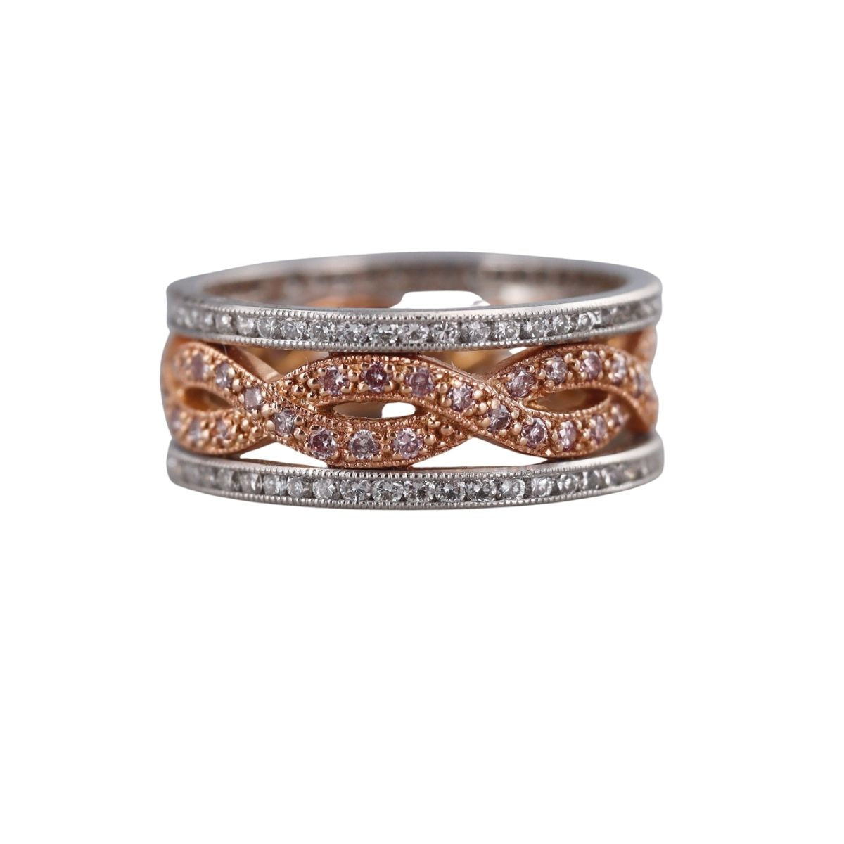 18k Gold Diamond Pink Sapphire Band Ring