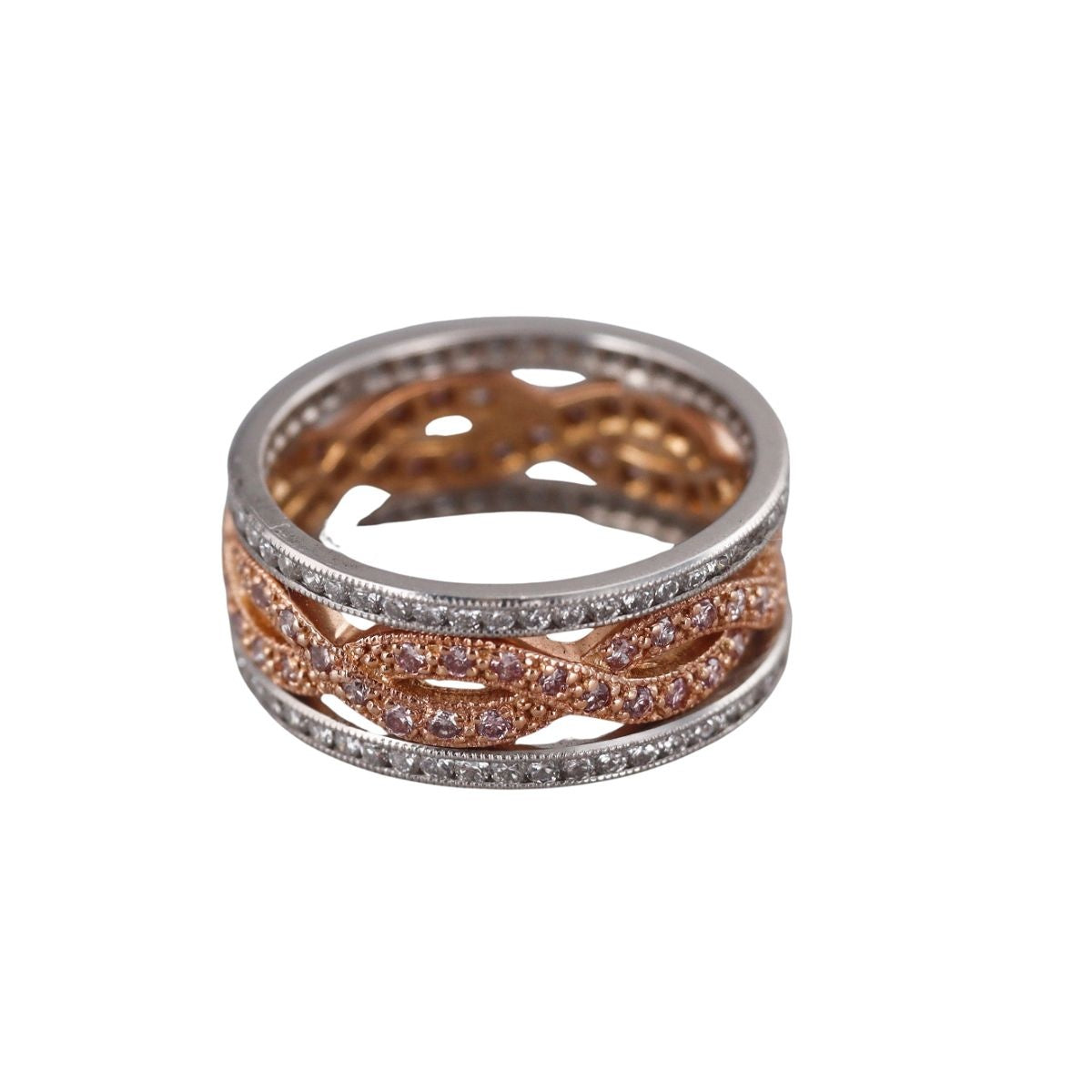 18k Gold Diamond Pink Sapphire Band Ring