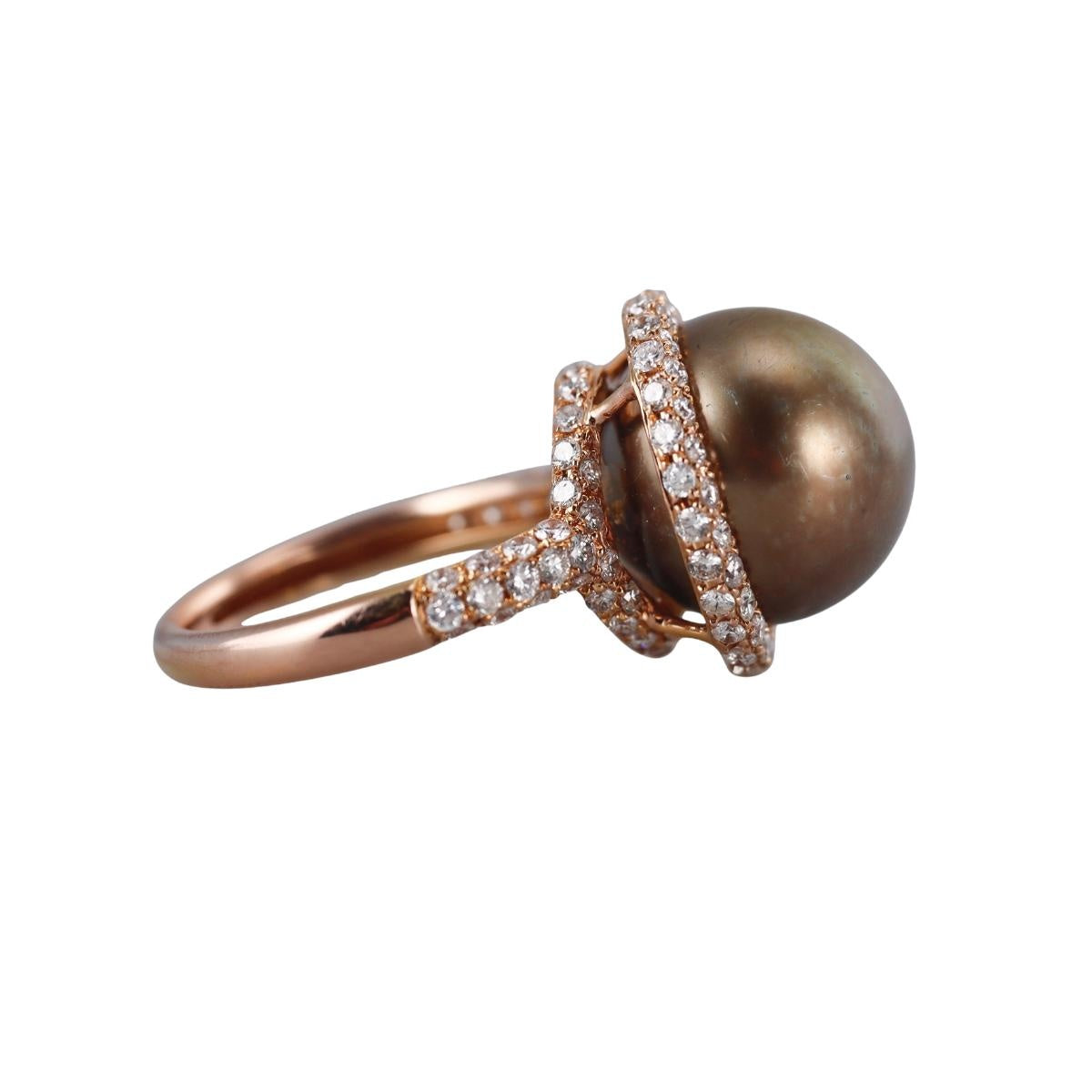 18k Gold Tahitian South Sea Pearl Diamond Ring