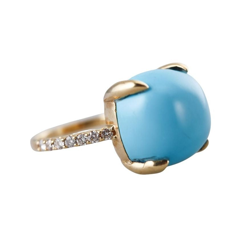 18k Gold Turquoise Diamond Ring