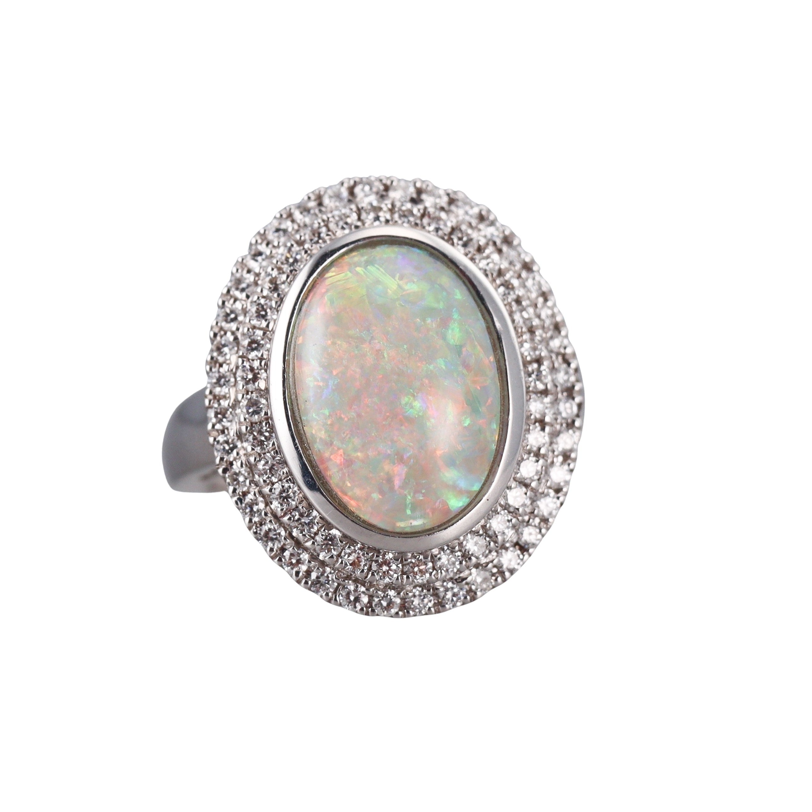 18k White Gold Diamond Opal Ring