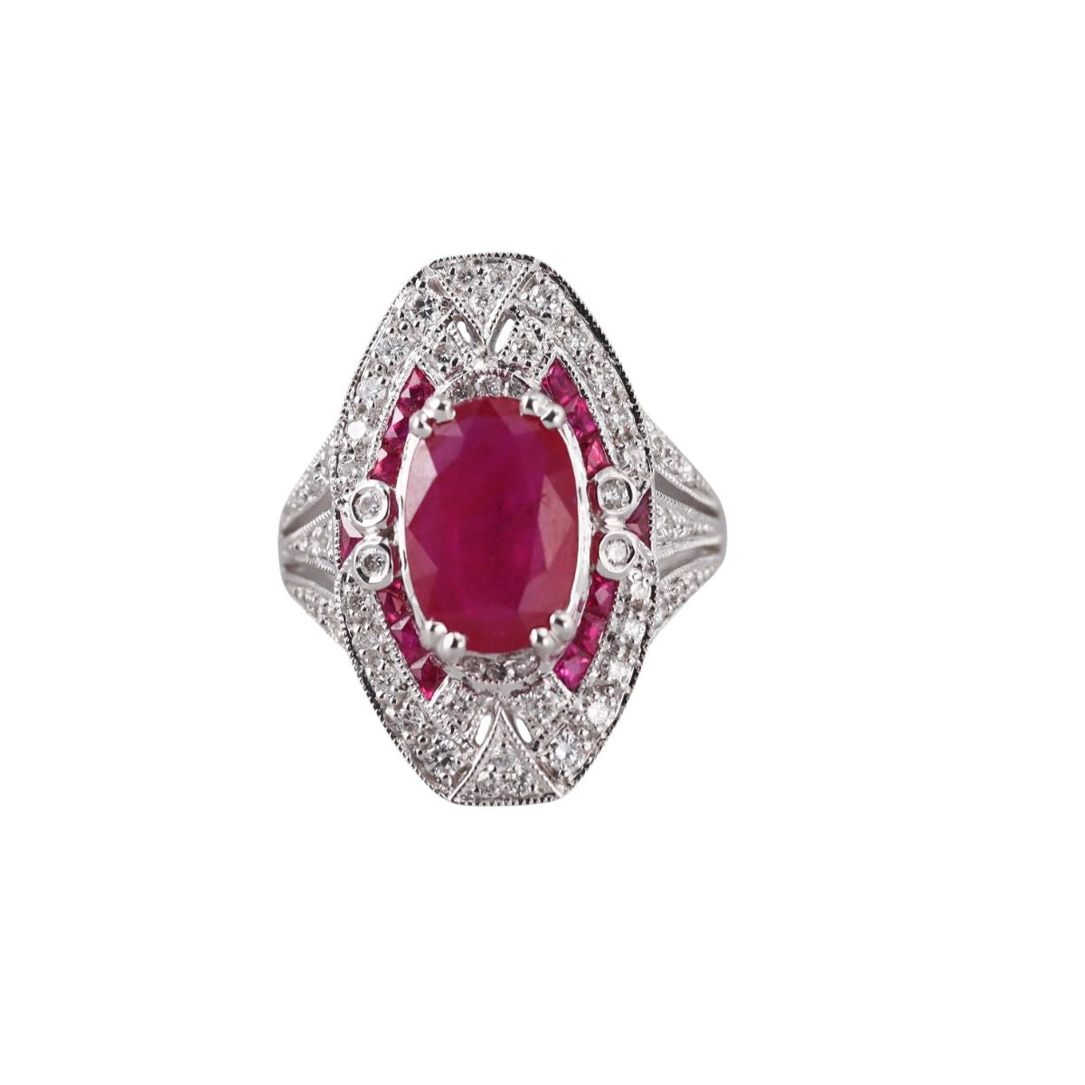 18k White Gold Diamond Ruby Ring