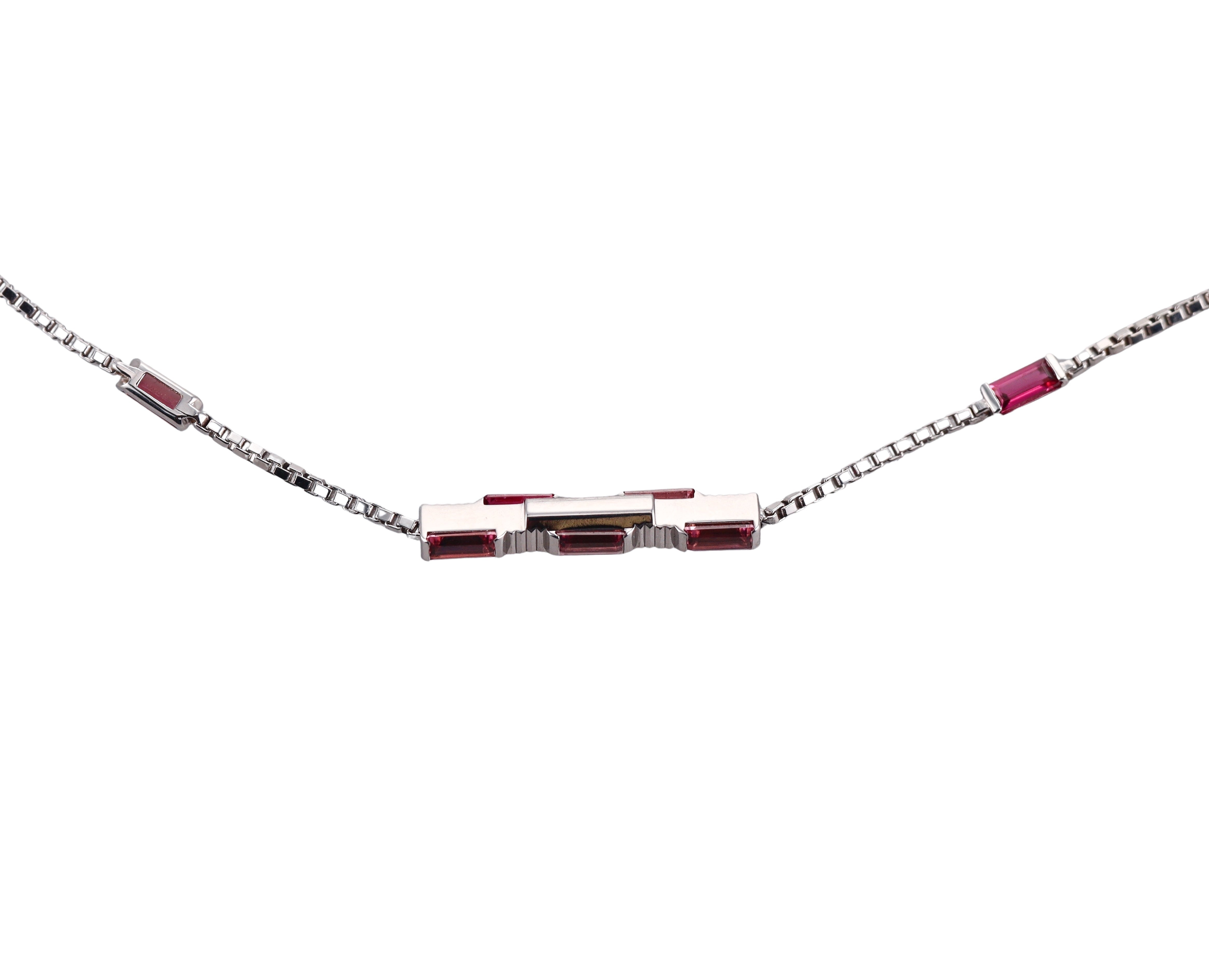 18k White Gold Gucci Rubellite Link to Love Necklace Retail $4300