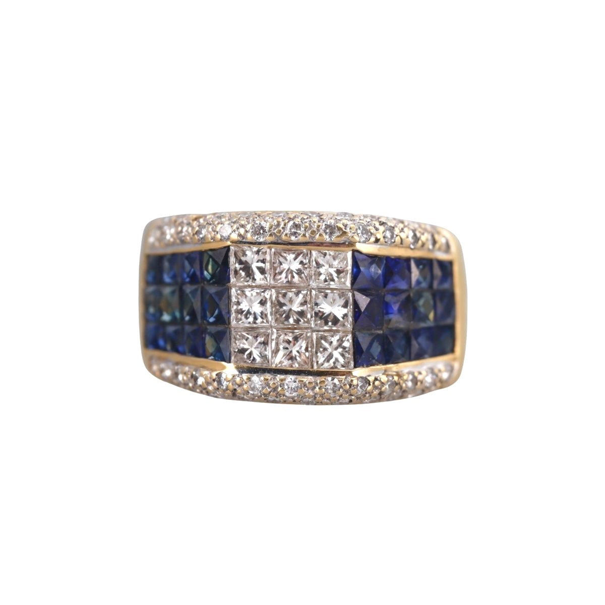 18k Yellow Gold Diamond French Cut Sapphire Ring